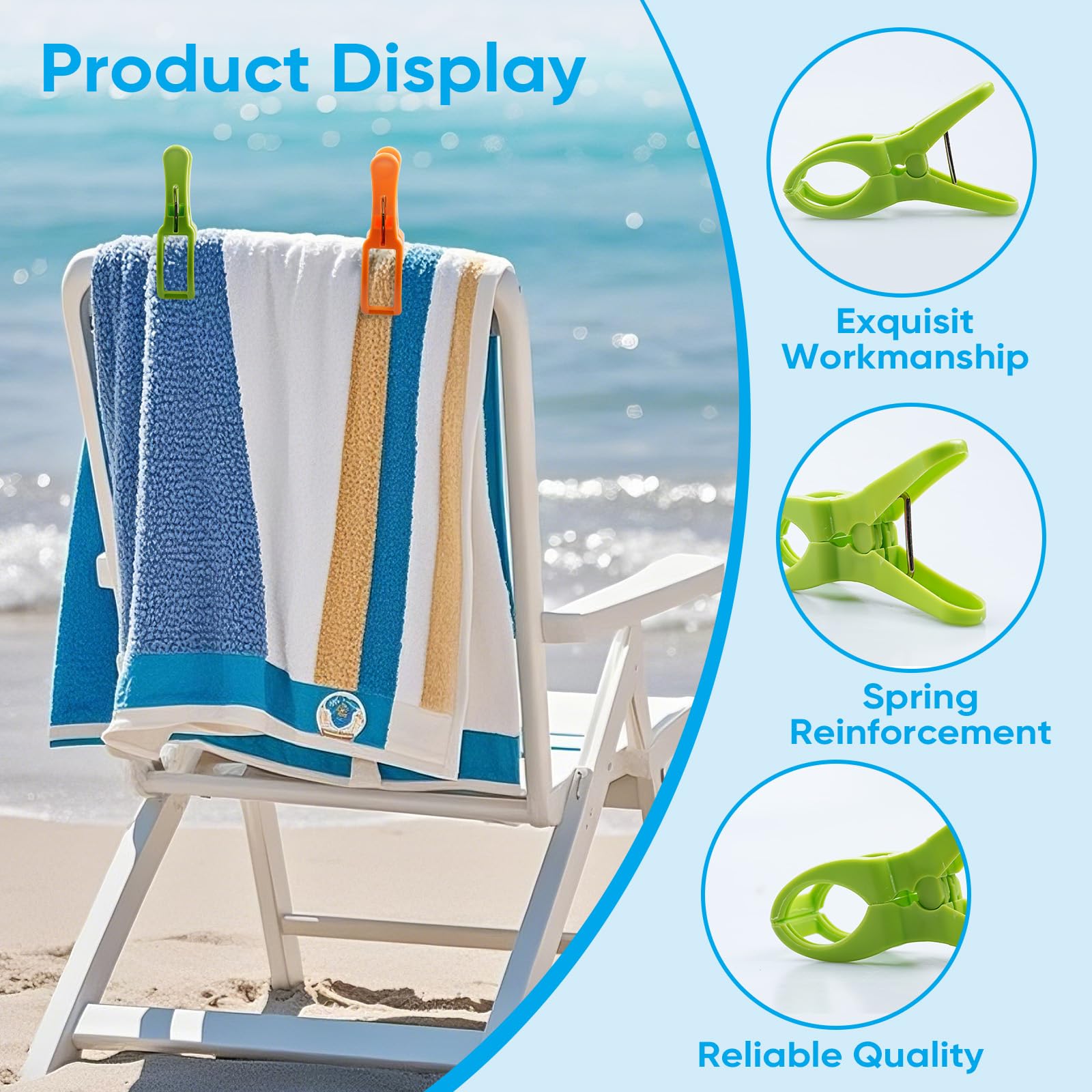 Amazon.com: 8 Pack Beach Towel Clips for Beach Chairs, 4-1/2