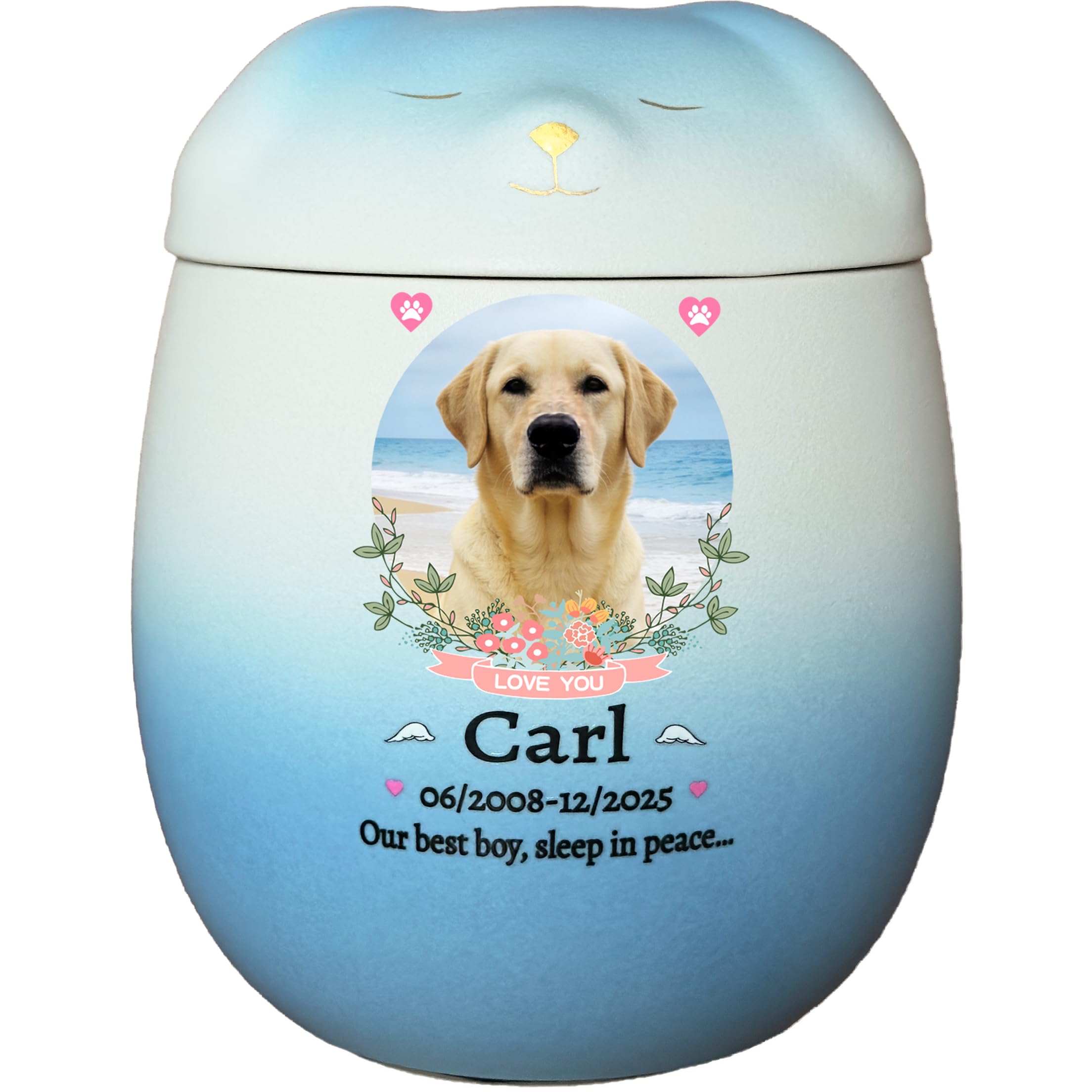 Personalized Dog Urn,Pet Urns for Dogs,Pet Cremation Urn,Dog Urns for Ashes,Urns for Dog ashes,Ceramic Urn,Memorial Box, dog loss (Large Blue Dog, Large suitable ashes โค 110 lb (not bones)) โ image 1
