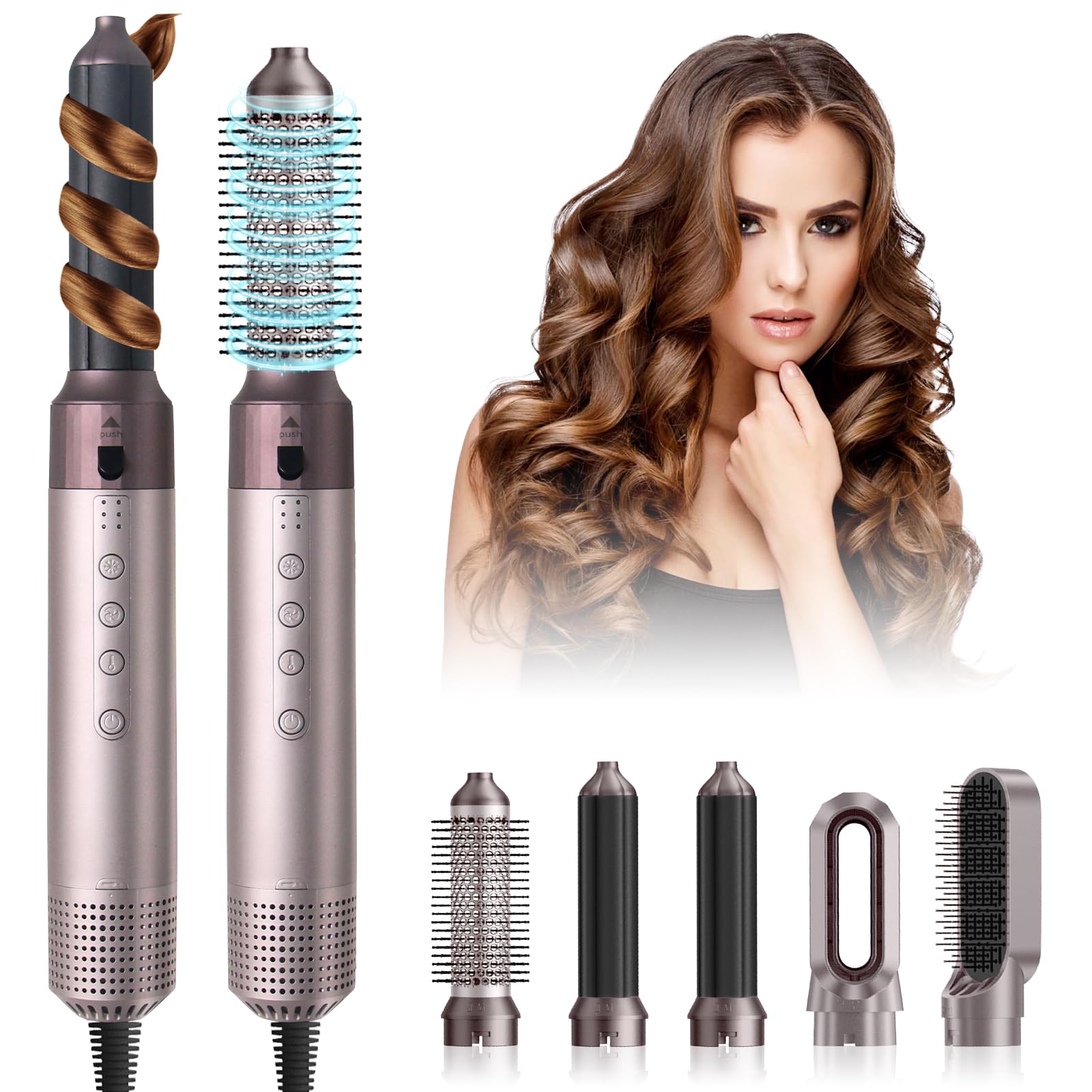 Cepillo Secador De Pelo, Air Styler 5 en 1, Cepillo de Aire 1350W | Cepillo de Aire Caliente 110000 RPM, Multifuncional Modelador, Cepillo alisador pelo para Volumen/Doblar/Suavizar/Secar