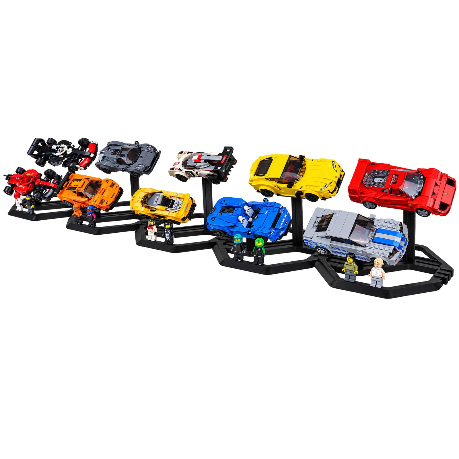 Display Stand for Lego Speed Champions Cars (5 Pack),Upgraded 2-Layer Stand Holds 10 Cars Compatible with 76895-76897,76900-76903,76906-76922,76925,76934,76935,77237-77254,77256,Gift for Collectors