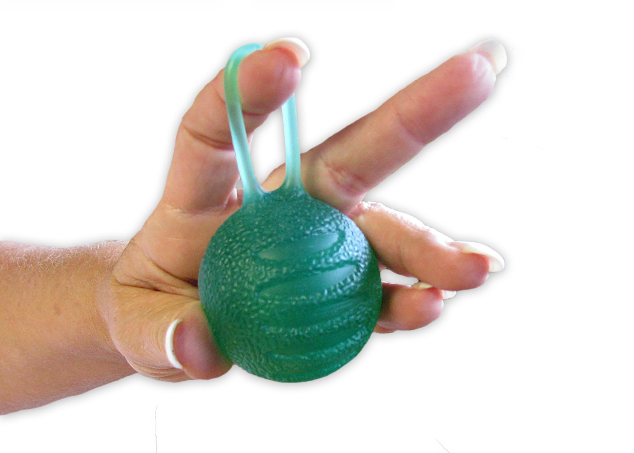Rehabilitation Advantage Hand Grip Finger Therapy Exercise Ball with Loop, Green