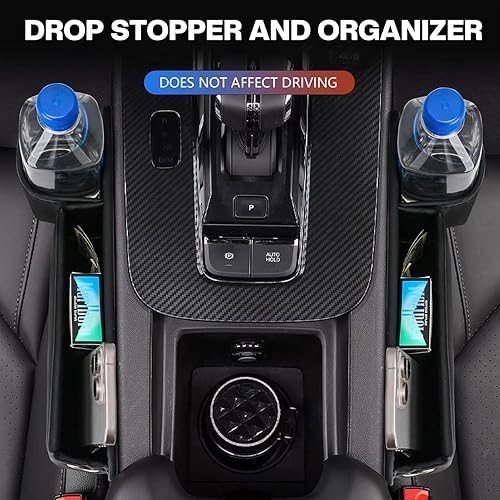 Miniatura 3 de Bolsa de cuero para portavasos de automóvil, organizador de espacio para asiento de automóvil con soporte para taza de agua y orificio de carga para