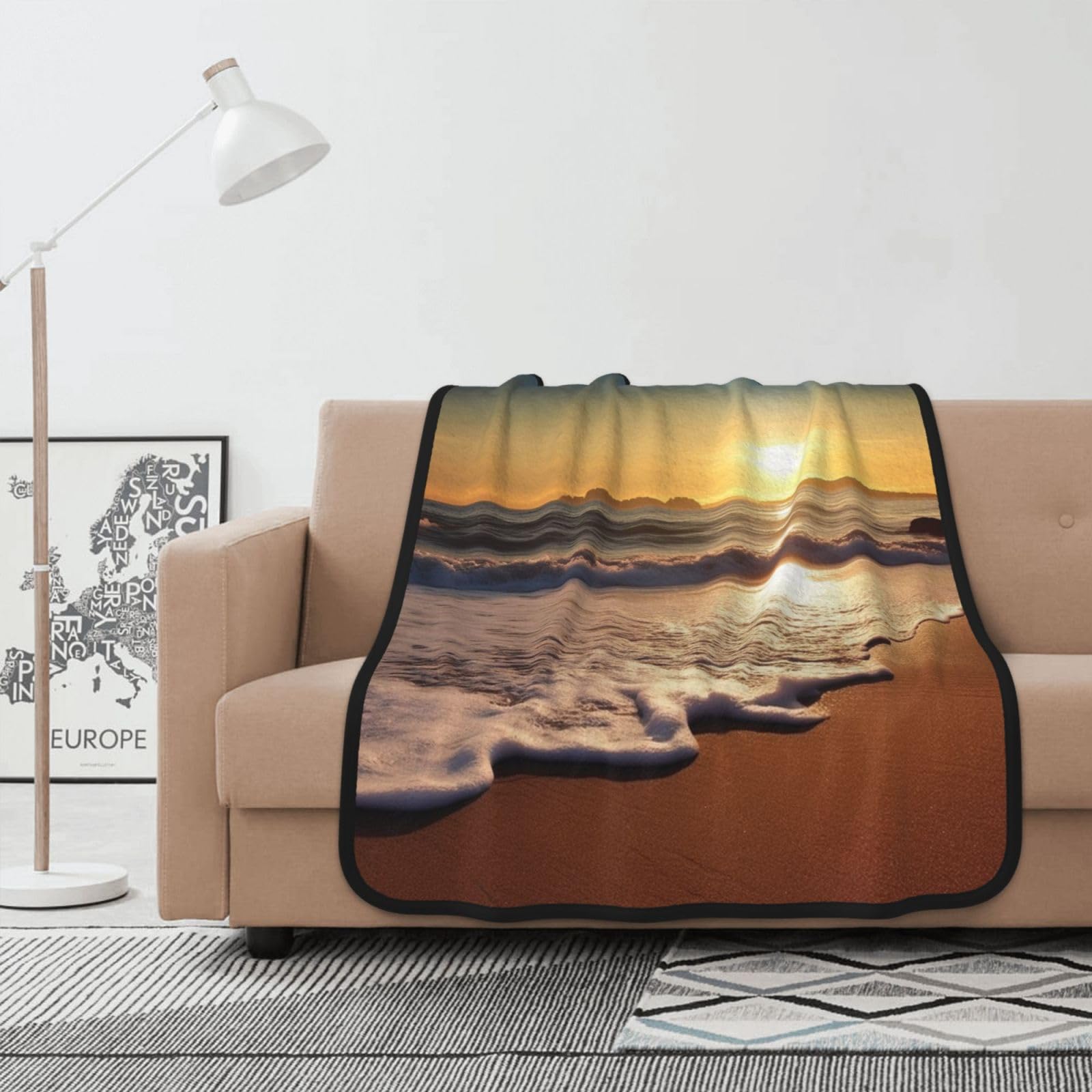 Couverture polaire mer et coucher de soleil olympique pour s'évader depuis son lit