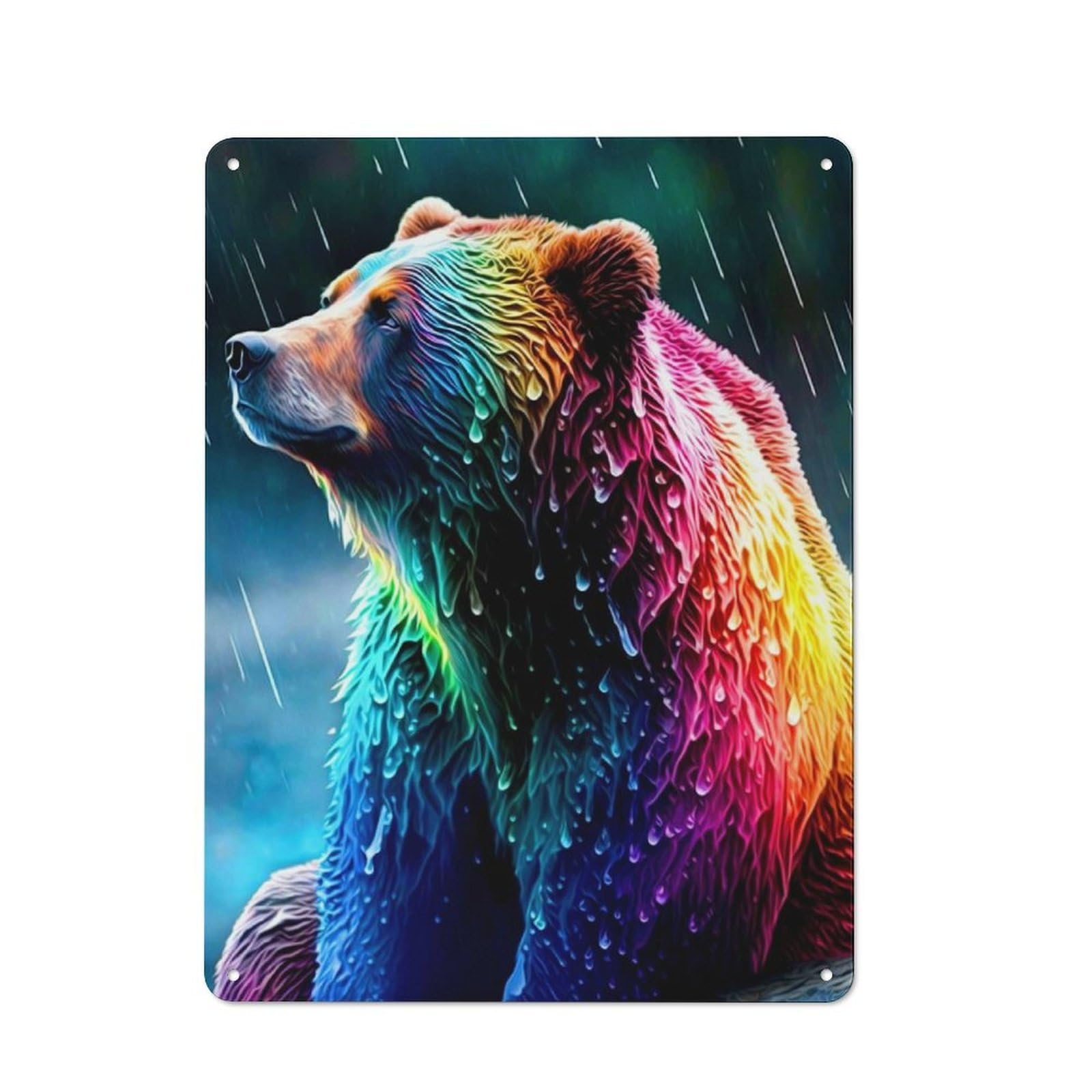 Cafe Style Decorative Metal Plaque 40x30cm Featuring Bear, Bistro Wall Plaque for Tea Room, Shop Wall Or Breakfast Area