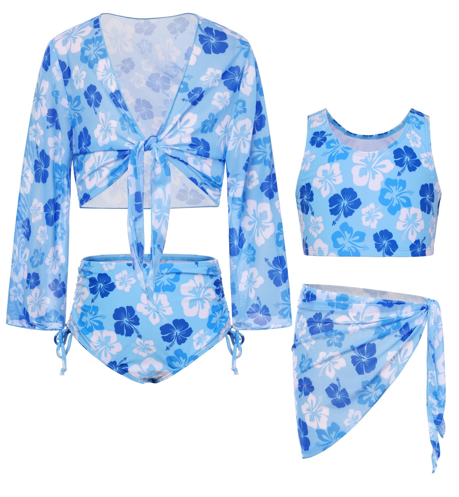 GRACE KARIN Girls 4 Piece Tankini Bikini Swimsuit Bathing Suit Size 7-14