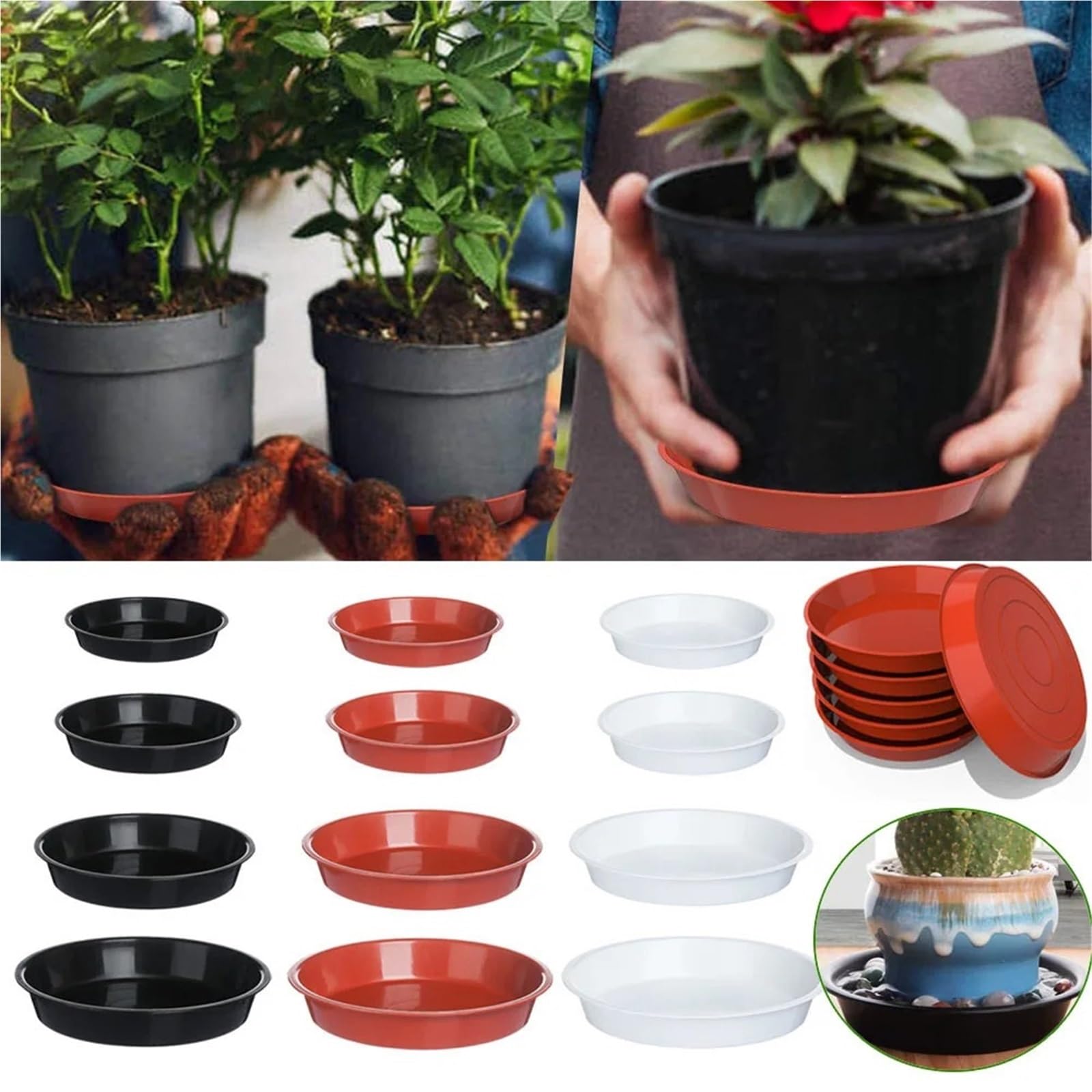 Plastikowe podstawki do doniczek Wewnątrz, na zewnątrz, z tworzywa sztucznego, spodek rośliny, tace ociekowe, okrągłe 10 szt. Wielokolorowe, Wiele rozmiarów(Black,26x30cm)