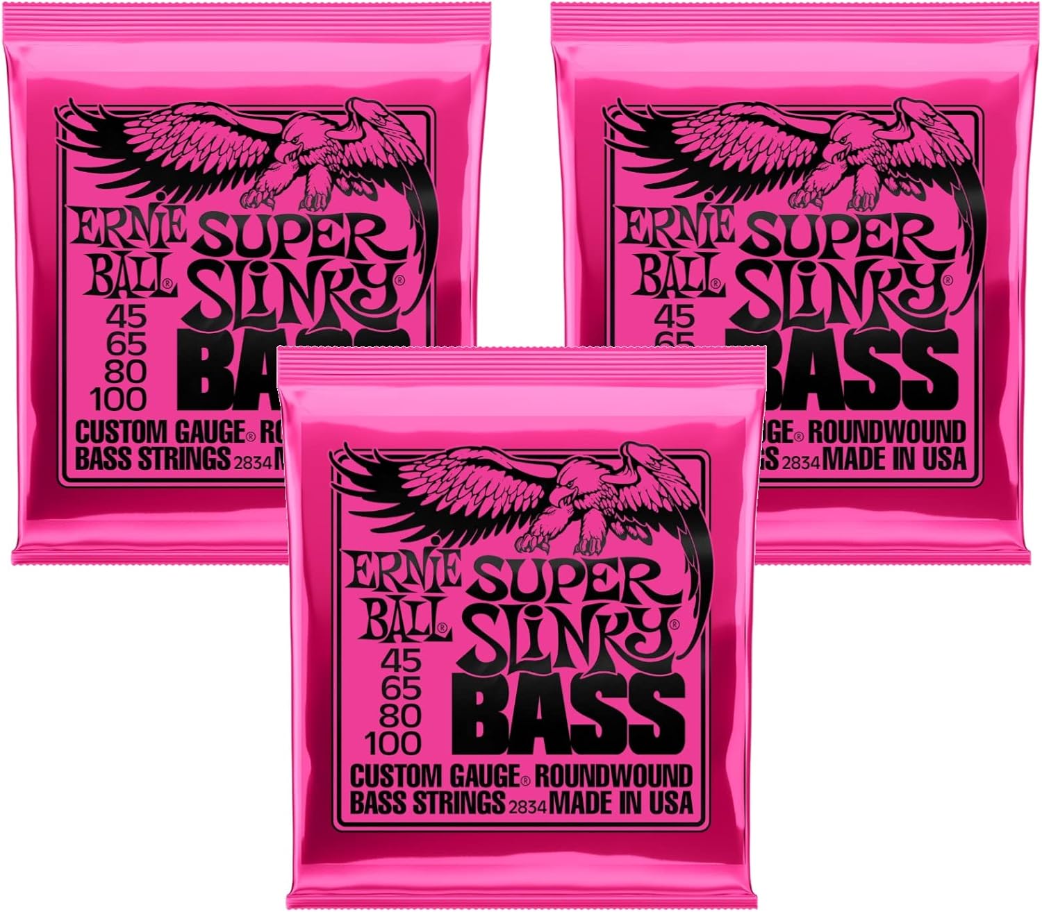 3 PACK Ernie Ball P02834 Super Slinky Bass Strings.045-.100