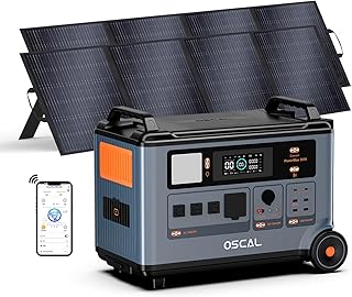 OSCAL 3600W Solargenerator mit 2x200w Solarpanel, 3600Wh Tragbare Powerstation, LiFePO4 Akku, 0–80% in 1 Std, USV, 14 Ausgänge, APP, Portable Power Station für Camping, Wohnmobil, PowerMax 3600SE