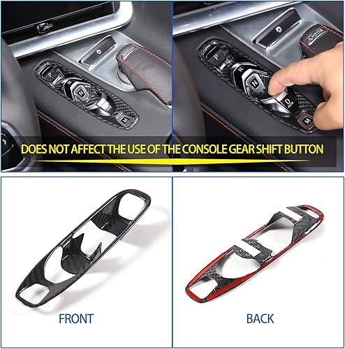 Miniatura 4 de Cubierta de fibra de carbono real para consola de cambios de panel de botón de palanca de cambios compatible con Chevrolet Corvette C8 2020-2023,