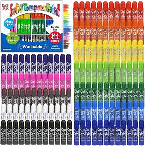 The Pencil Grip Kwik Stix - Pinturas de témpera, bolígrafos de pintura de témpera de secado súper rápido, 144 colores clásicos surtidos, juego de