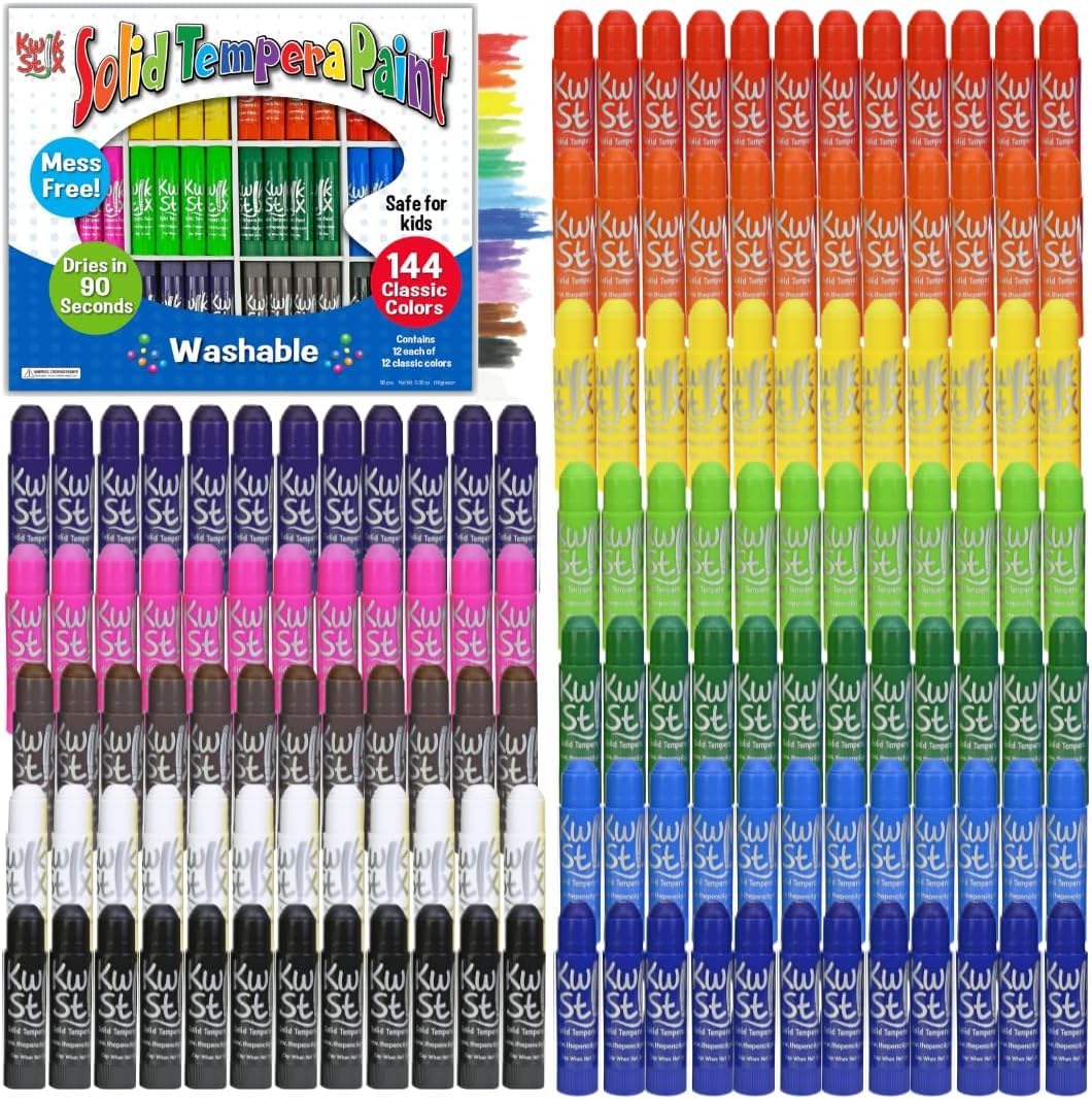Kwik Stix Solid Tempera Paint Sticks, 144 Classic Colors, Washable Paint Sticks for Kids, Quick Drying, Non-Toxic, Allergen Free, Class Pack, Ideal for Kids and Toddlers