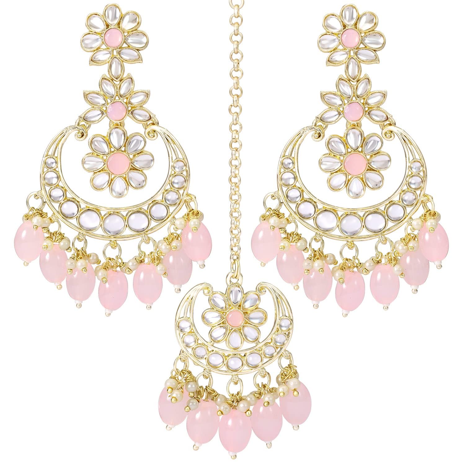 I Jewels Gold Plated Traditional Handcrafted Kundan Adorned With Pearls Earrings With Maang Tikka Set For Women/Girls (TE3018Pi) (B0C821F5GM) Amazon Price History, Amazon Price Tracker