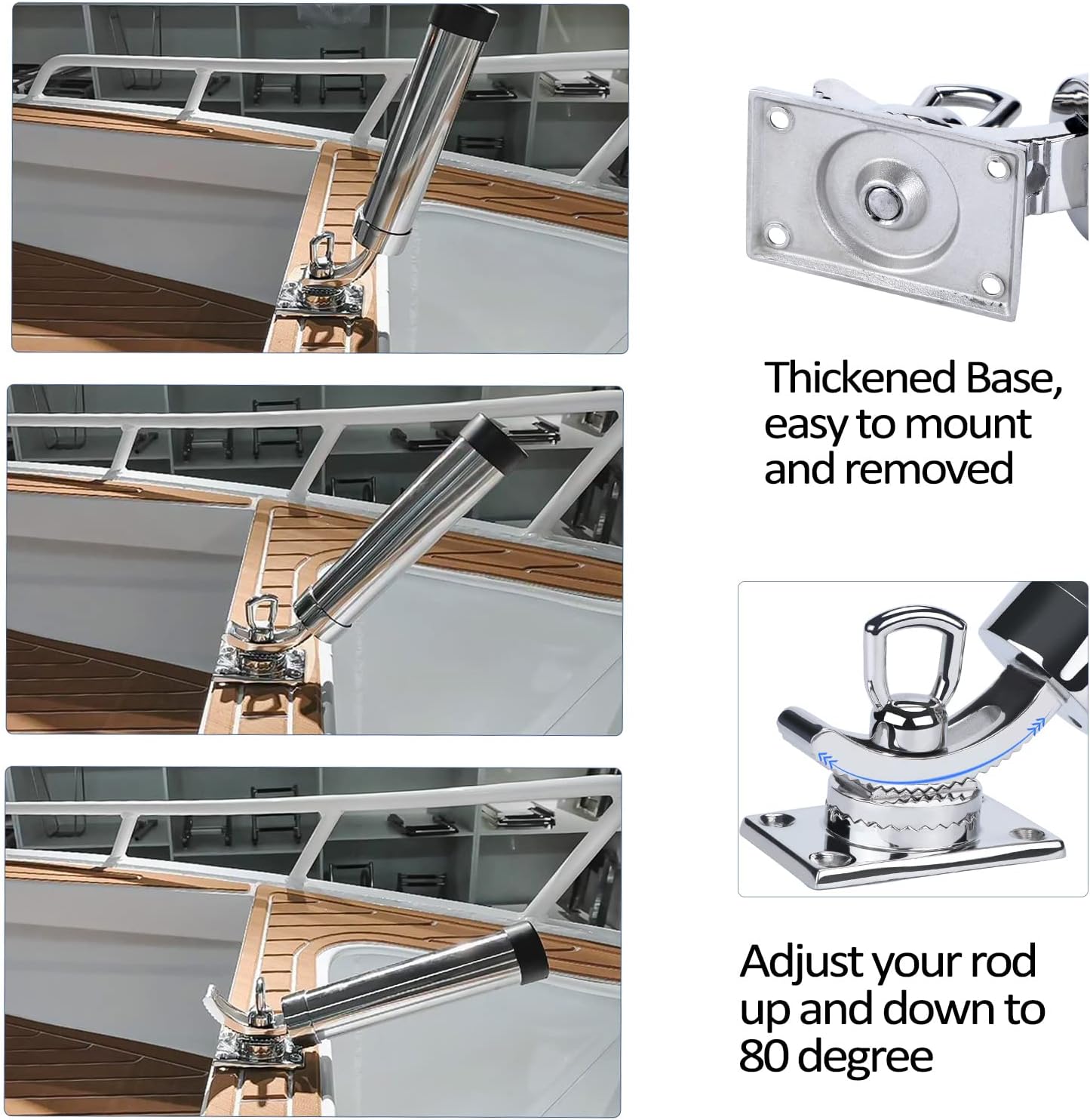 smartmarine 316 Stainless Steel Boat Fishing Rod Holder 360 Degree Rotation Outrigger Fishing Pole Support