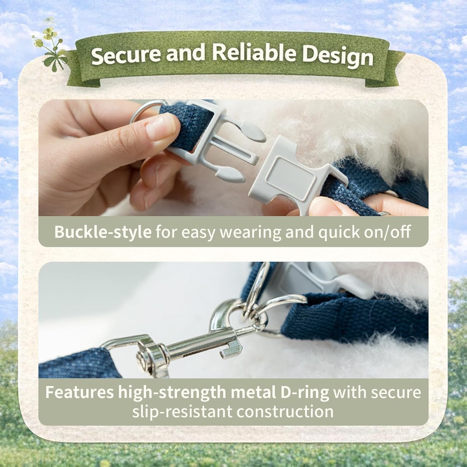 Persevere Hands Free Dog Leash and Harness Set, Adjustable No Pull Puppy Harness, Soft Breathable H-Type Vest for Small Medium Dogs Cats Walking Jogging Training (Denim Blue, L)