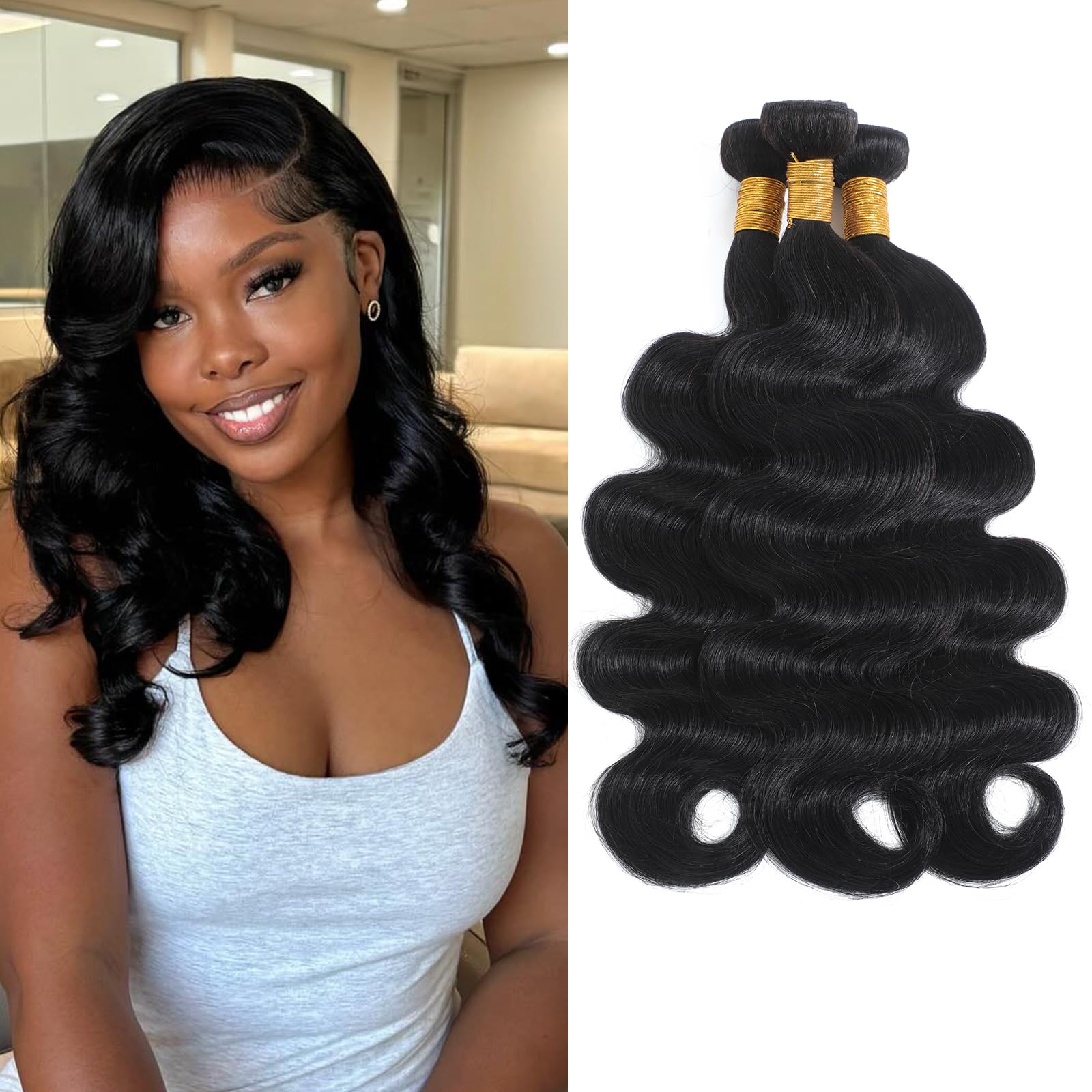 12A Body Wave Bundles Human Hair 14 16 18 Inch Brazilian Virgin Human Hair Bundles 3 Bundles 100% Unprocessed Body Wave Natural Black