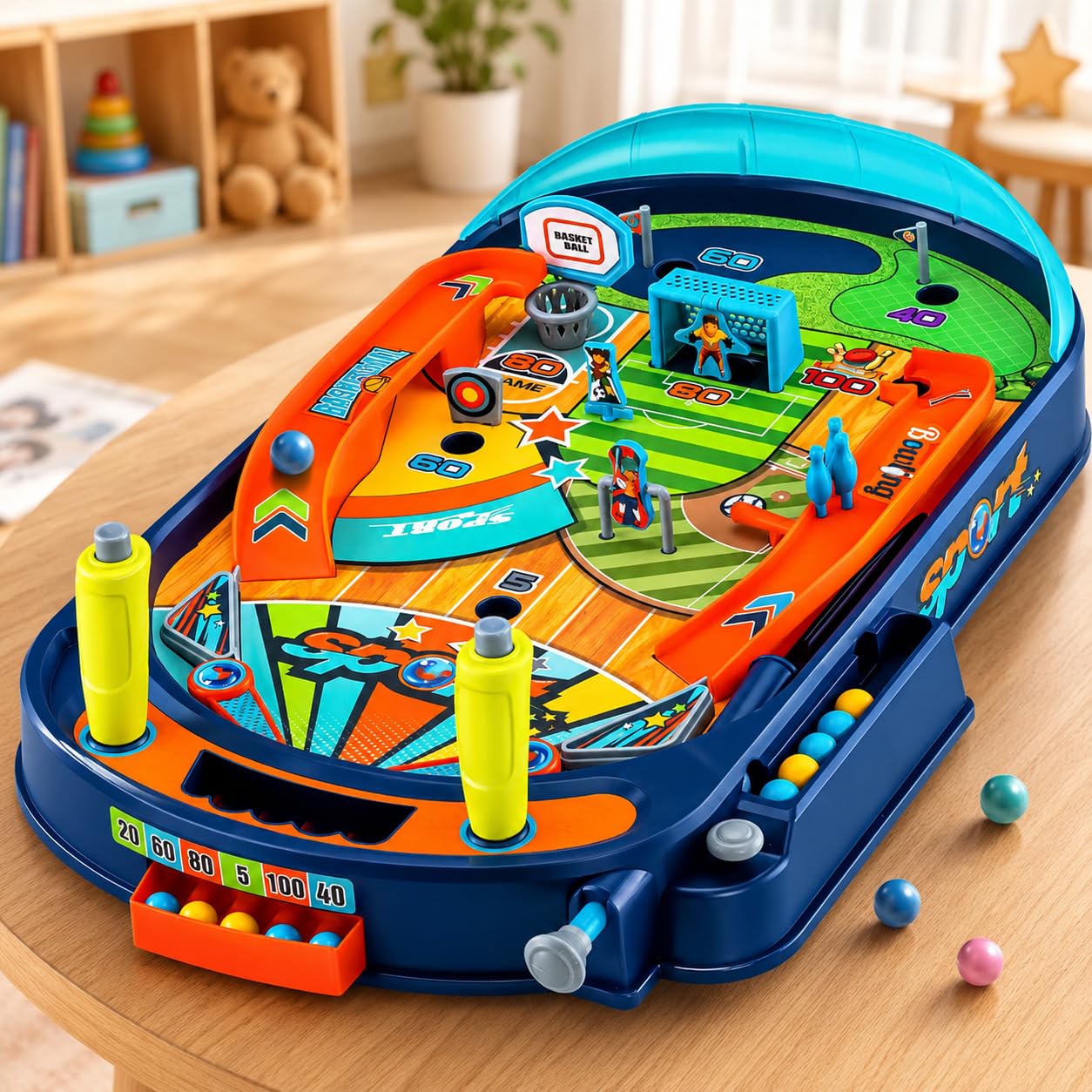 Foot Multi-Jeux en Bois, borne d'arcade pour familles, Adultes et gîtes, Jeu Billes nostalgique