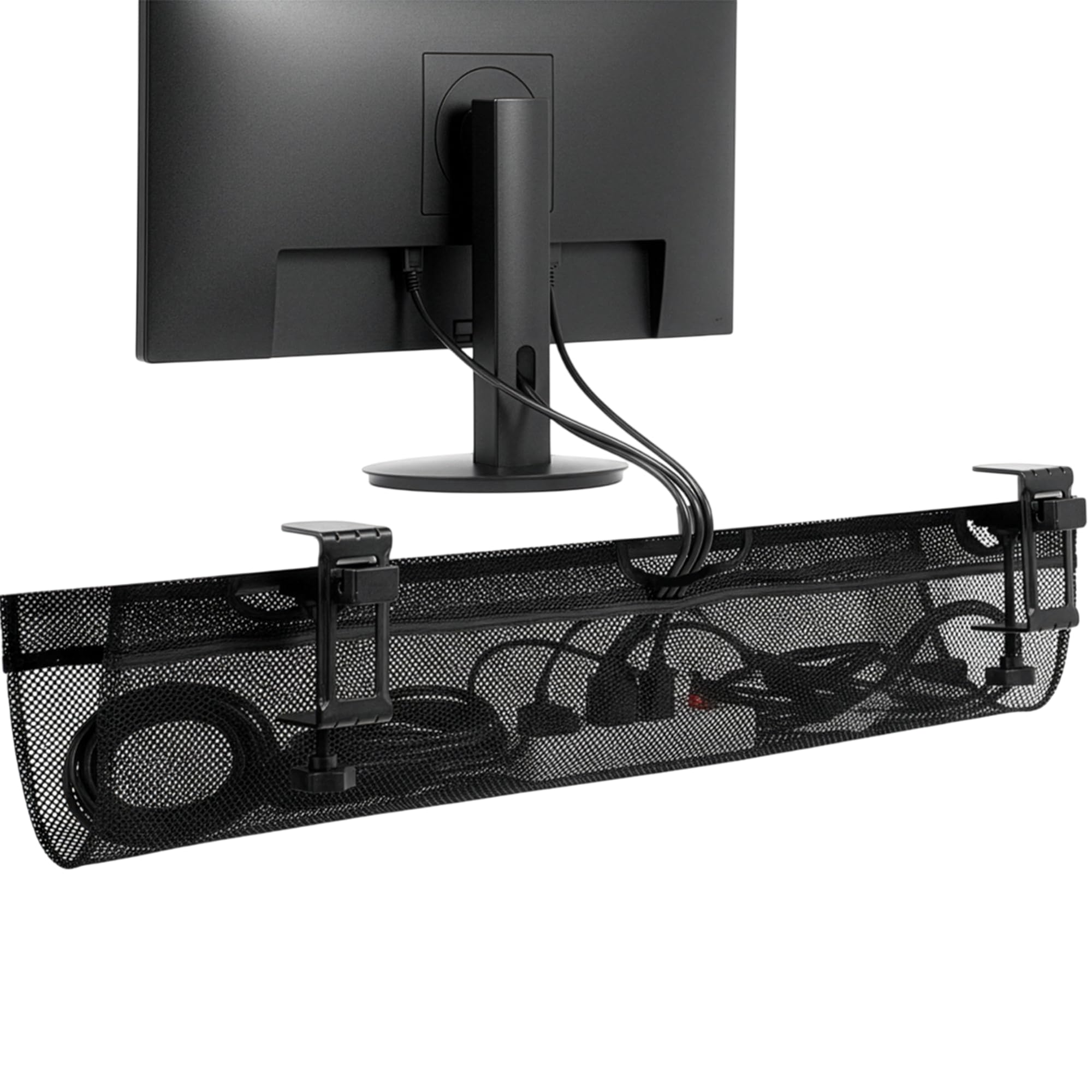 VIVO Mesh Fabric 36 Inch Clamp-on Under Desk Cable Net, Sit Stand Workstation Wire Organizer, Power Strip Holder, Ergonomic Adjustable Cable Management Solution for Home Office, Black, DESK-AC36MH