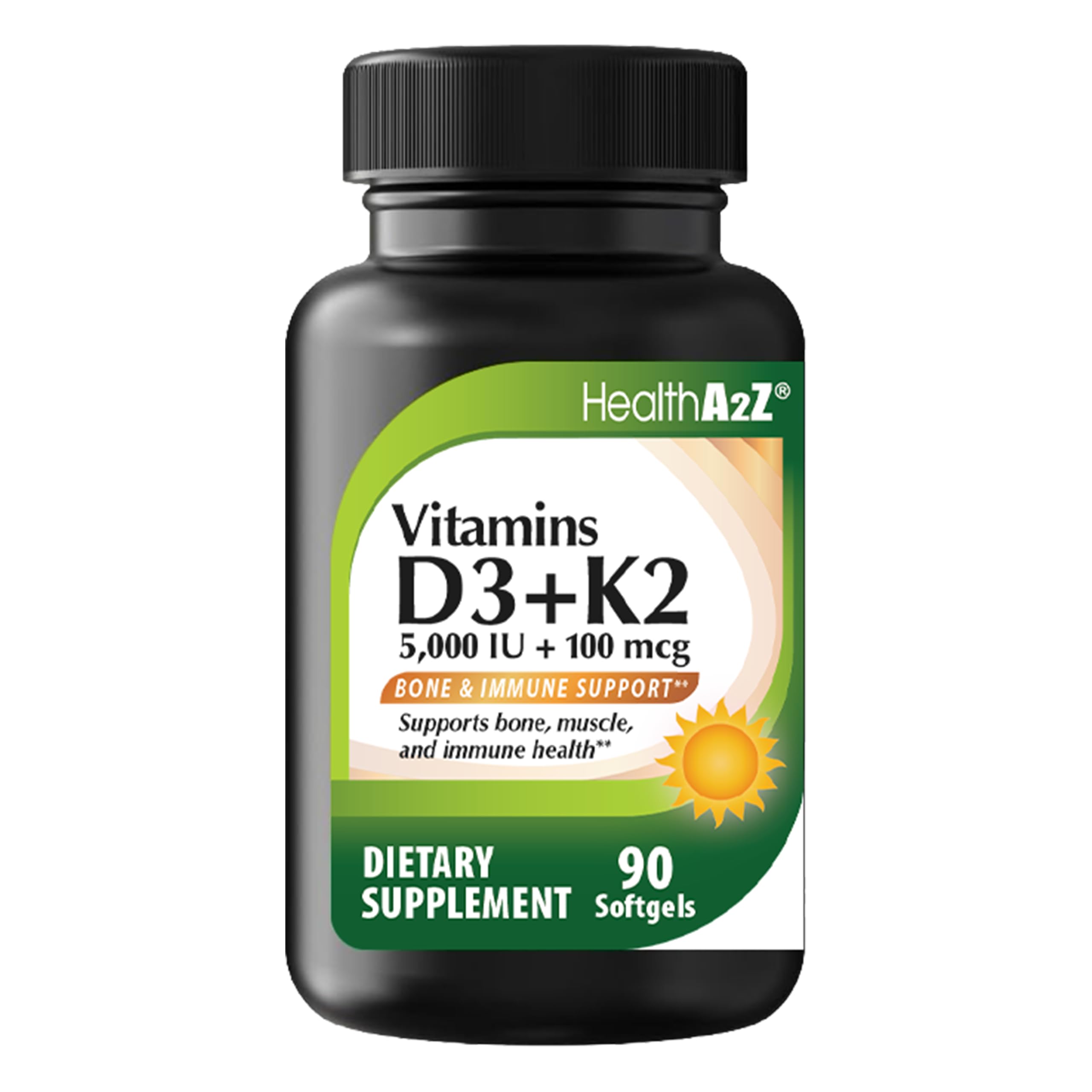 HealthA2Z® Vitamin D3 (5,000 IU) + K2 (100 mcg), 90 Softgels, Pack of 1