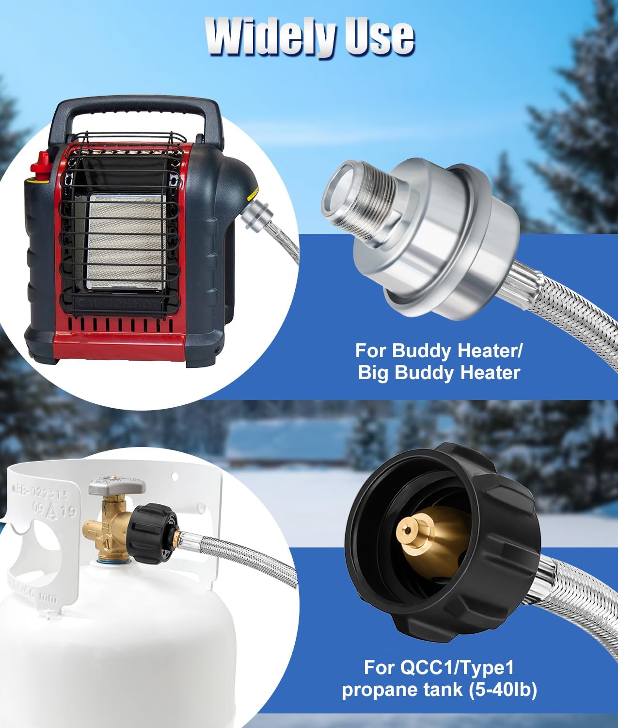 WADEO Propane Fuel Filter F273699 with 6FT Stainless Braided QCC1 Propane Adapter Hose, Compatiable with Propane Buddy Series Heater, Connect to 5-40 lb Propane Tanks, CSA Certified
