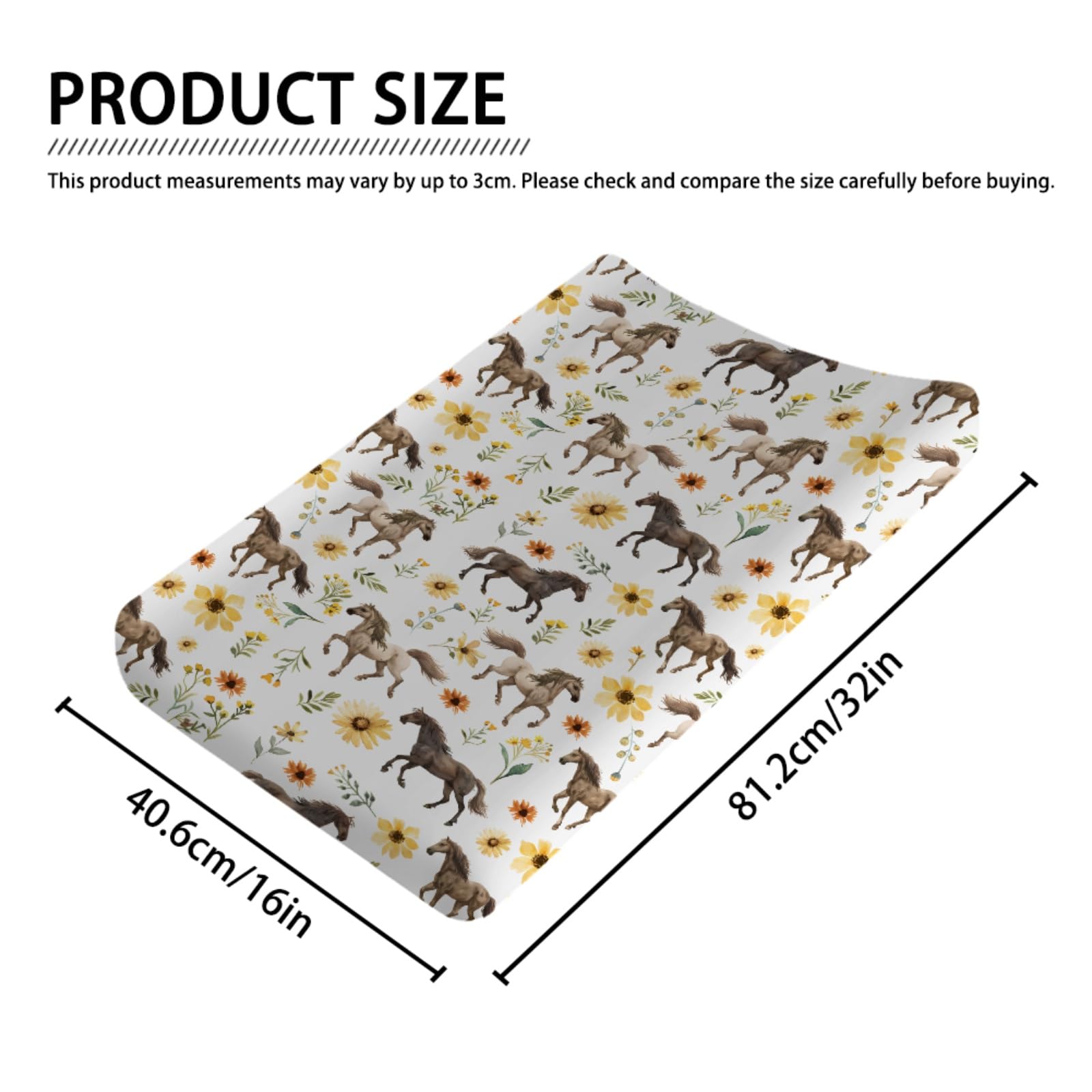 Horses and Floral Baby Changing Pad Covers,Unisex Fitted Changing Pad Cover for Baby Girls Boys,Comfortable Breathable Changing Table Cover,Polyester Easy Care Diaper Changing Pad Table Sheets