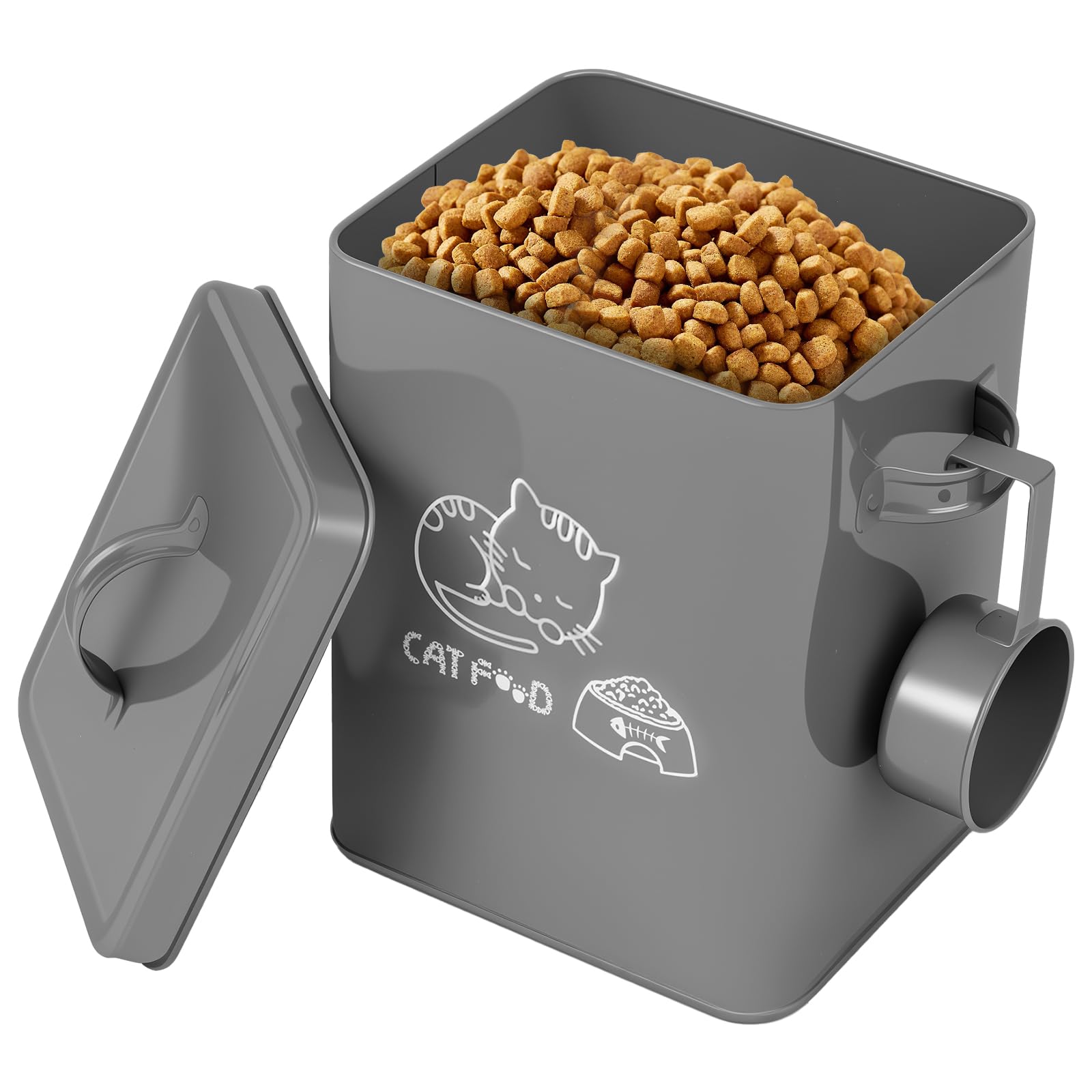 Ghshanog Pet Food Storage Container 6L,Metal Cat Food Container with Airtight Lid and Scoop,Portable Pet Treats Dispenser Dog Cat Animal Dry Food Dispenser Bin for Cats Dogs Birds (Grey)