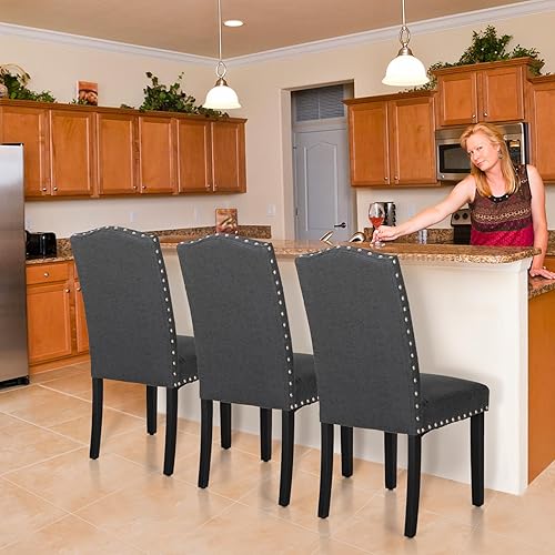 Miniatura 7 de ALPHA HOME Juego de 4 sillas de comedor, sillas de comedor tapizadas, sillas de cocina copetudas con patas de madera maciza y respaldo alto, sillas