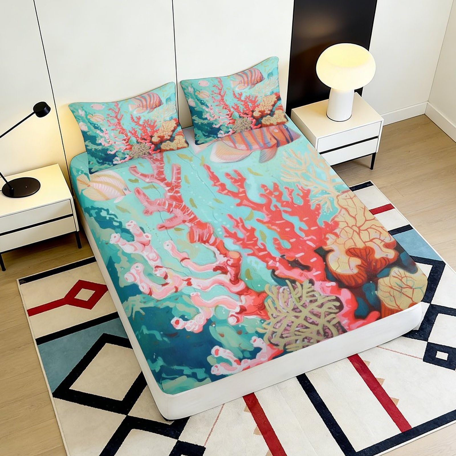 Lenzuolo con angoli in microfibra con stampa 3D, antiscivolo, per la casa | morbido, coprimaterasso, facile da pulire, traspirante, utilizzabile tutto l'anno, lavabile in lavatrice, 180 x 200 x 25 cm