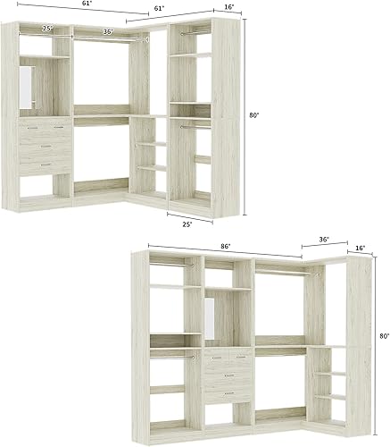 Miniatura 7 de Unikito Sistema de armario de 86 pulgadas, 3 juegos de organizadores de armarios esquineros con varillas para colgar y diseño de espejo, perchero de