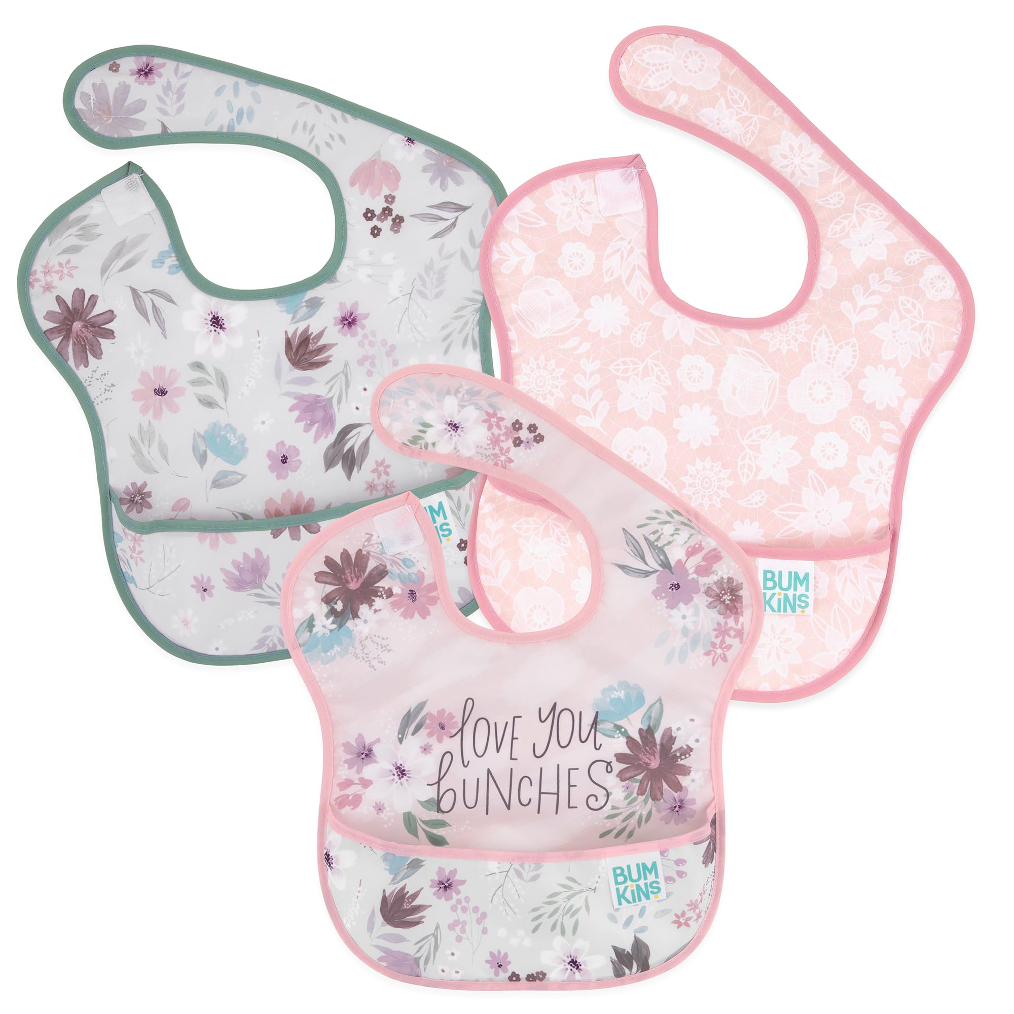 Bumkins SuperBib® (6-24 Monate) (3-er Pack) - Love You Bunches, Floral, Lace - Wasserdicht - Lätzchen für Babys und Kleinkinder
