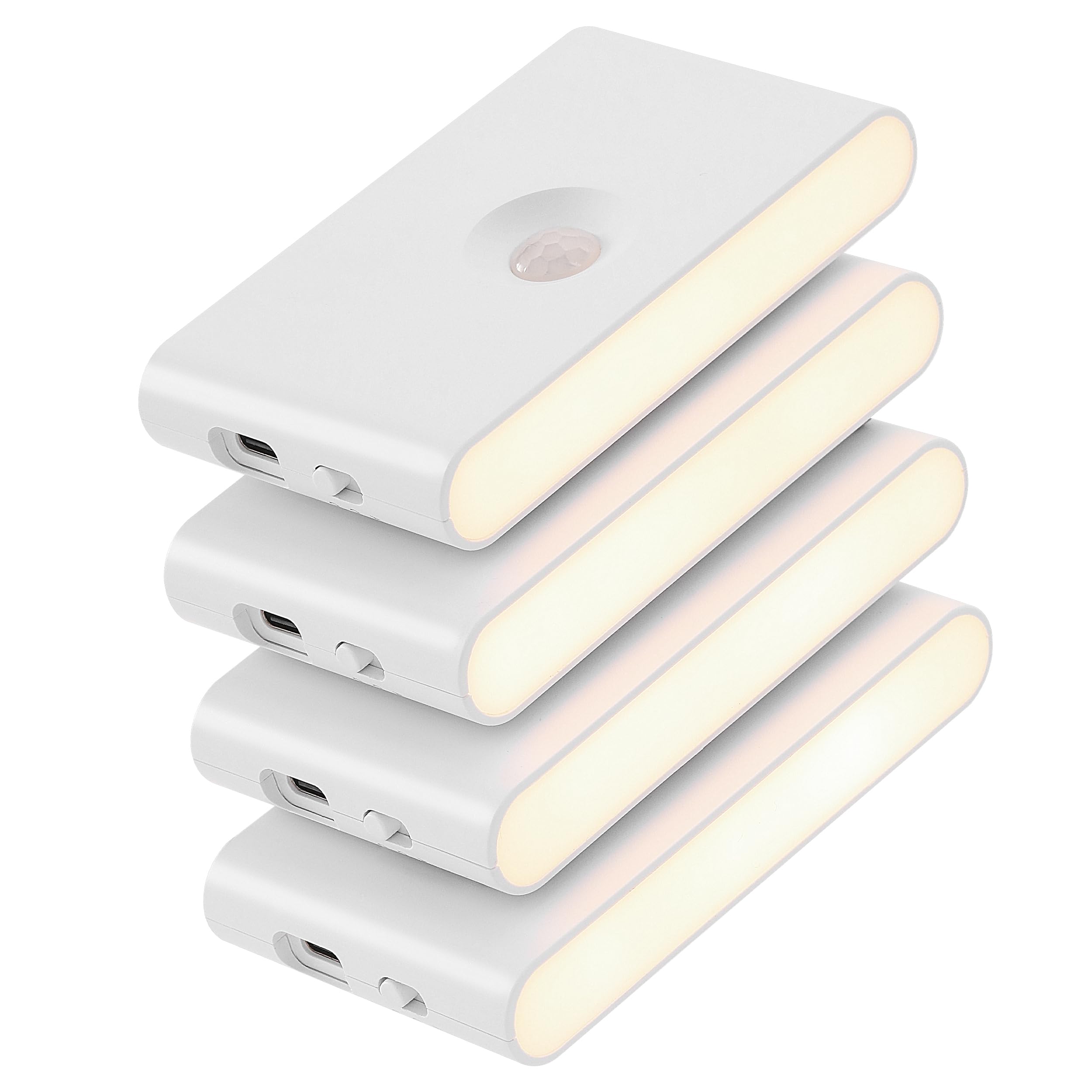 4 Pack Rechargeable Night Lights with Motion Sensor and Dusk to Dawn Sensor, Warm White LED Light, Wireless Design, Wall Lamp for Bedroom Bathroom Kitchen Hallway Kid Room