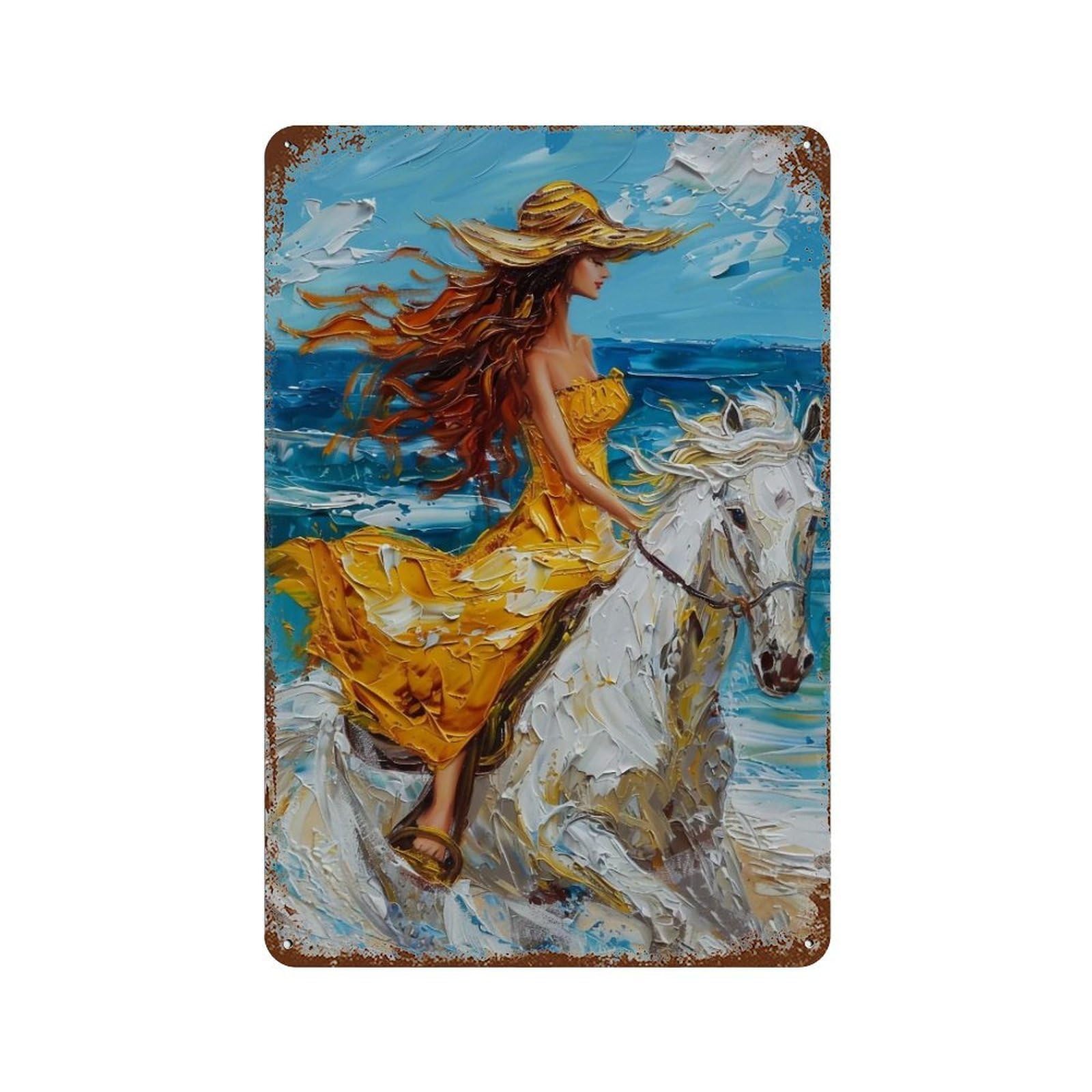 Hduryeyryy Multicolour Coastal Gallop In Yellow Gown 04 Wall Retro Iron Vintage Art Metal Tin Sign Poster Modern Home Cofffee Club Art Bar Shop Decor 30X20cm