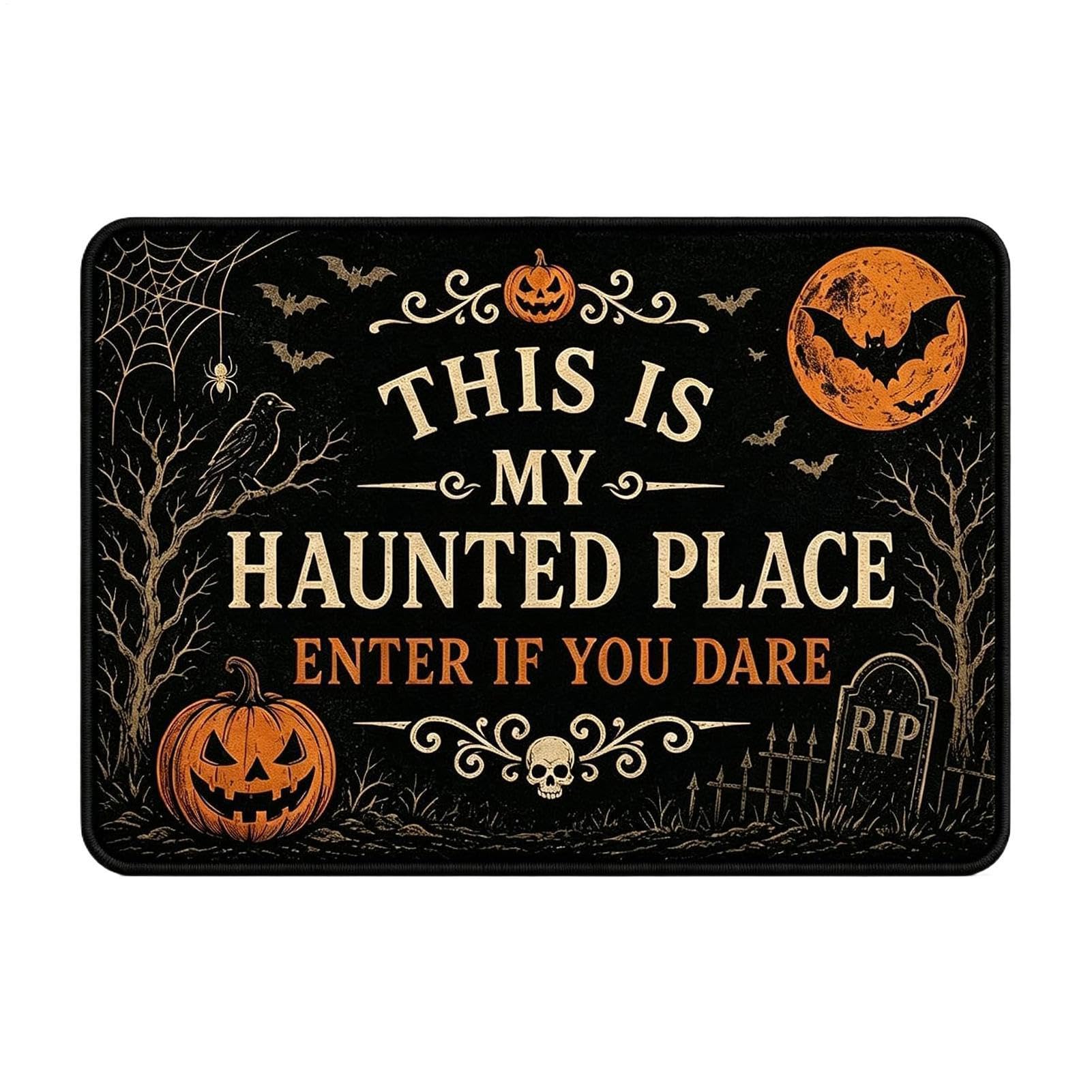 Tapete de Halloween para la entrada que transforma tu porche y balcón en un espacio festivo.