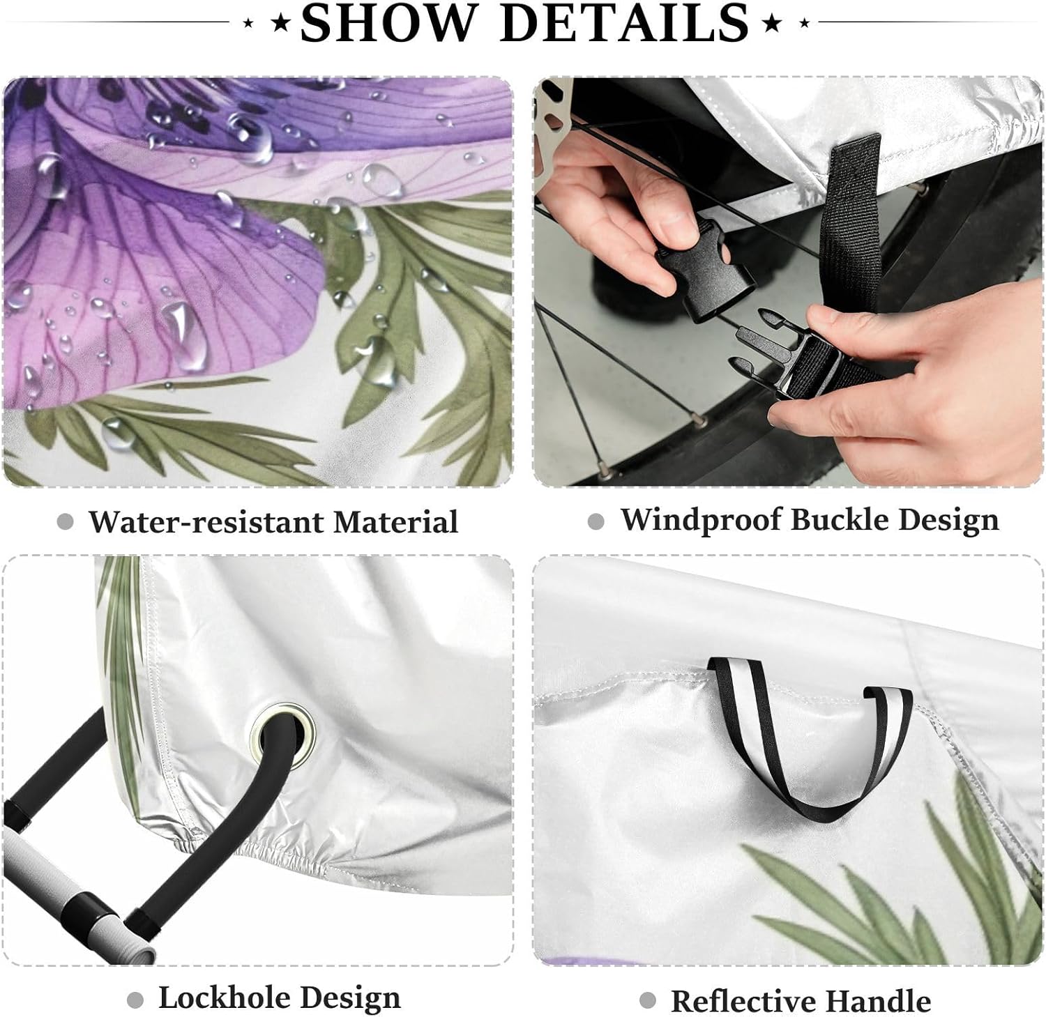 ALAZA Purple Anemone Flower Watercolor Bike Cover Waterproof Outdoor Ebike Bicycle Covers Tarp Protection for 1/2 Bikes, Sun UV Dust Wind Proof