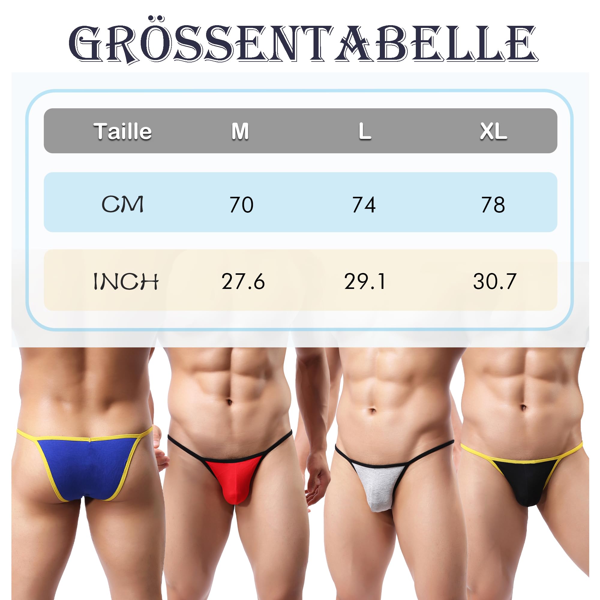 QiaTi Ropa Interior de Tanga para Hombre Sexy G-String Calzoncillos de Tiro bajo Traje de baño Bikini Jockstrap Paquete de 4