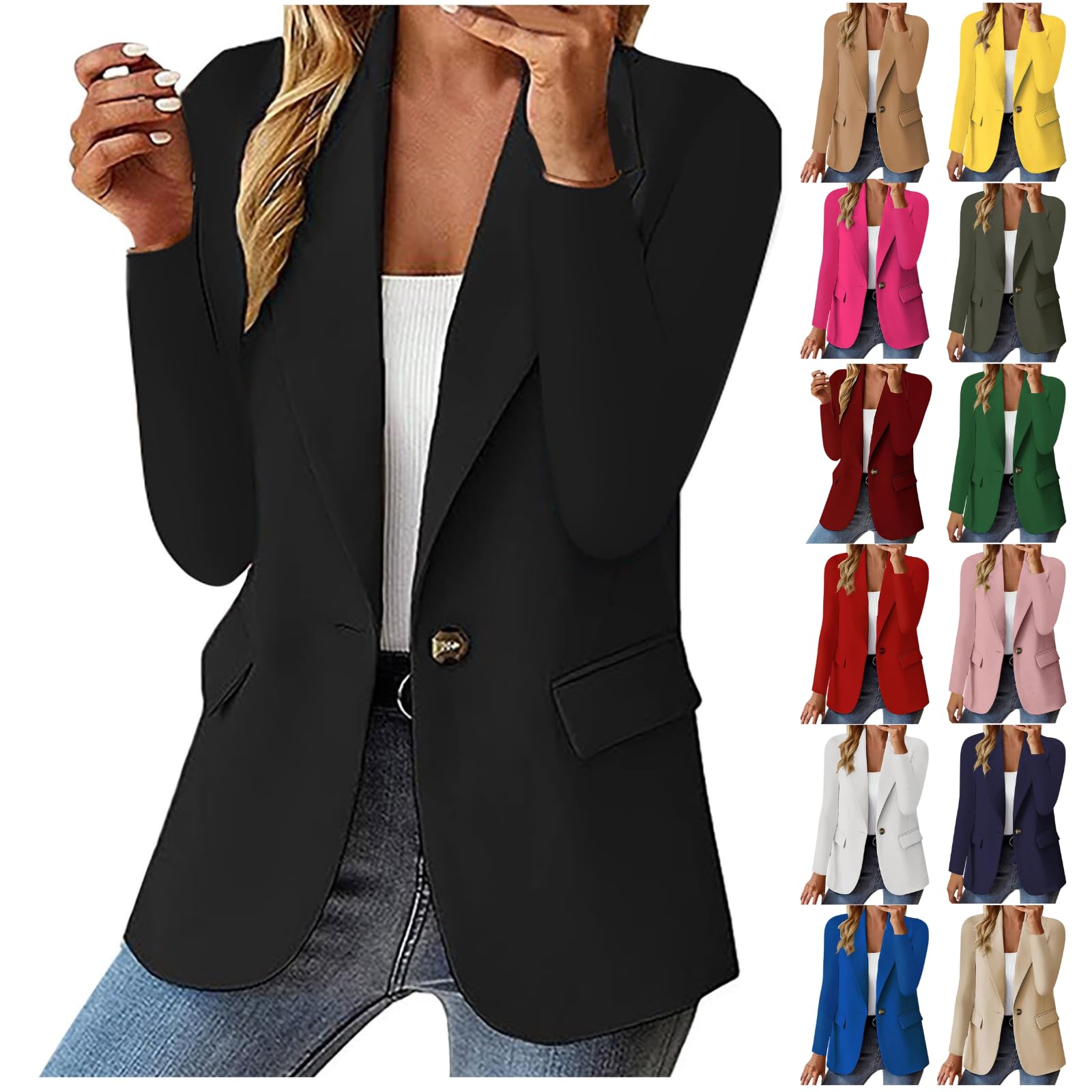 Womens Blazer Lightweight Long Sleeve Jacket Casual Open Front Cardigan Notch Collar Blazers with Fake Pockets