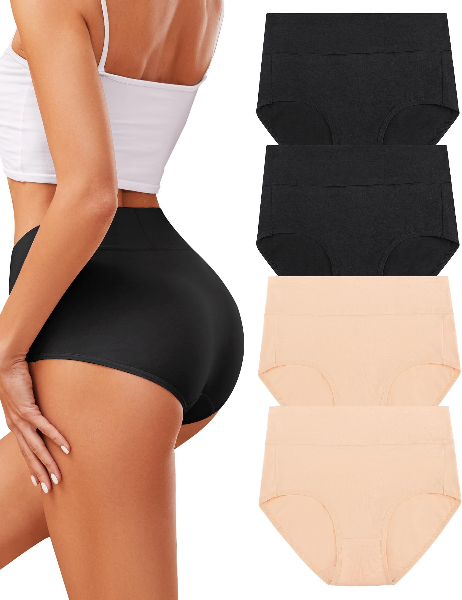 VOENXEWomen's Cotton Underwear,High Waisted Ladies Full Briefs, Women Knickers Multipack,Comfortable Stretchy Panties,Womens Breathable Undies Underpants Pants,4 Packs