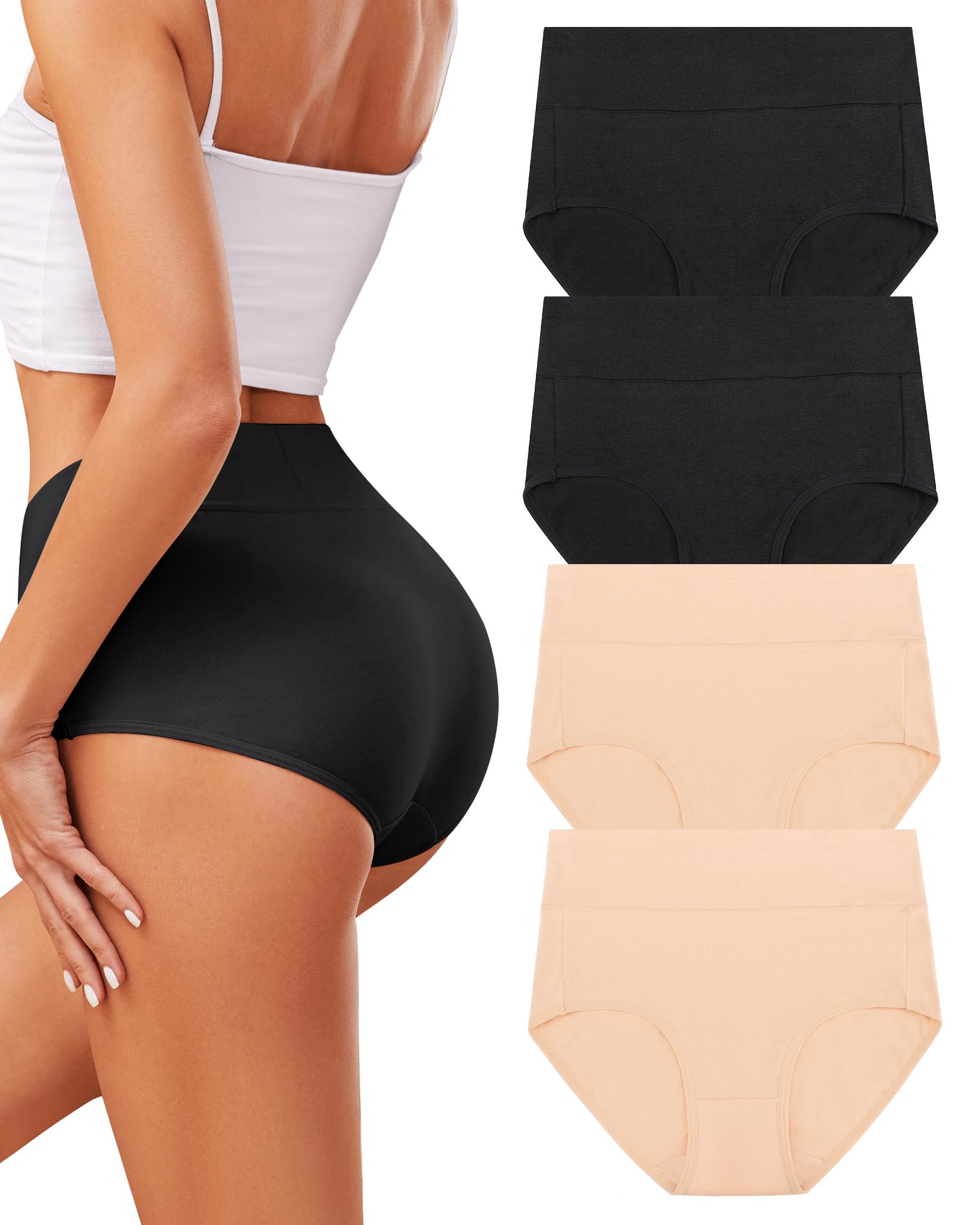 VOENXE Slip Donna in Cotone con Vita Alta,Elastiche Mutande Pantaloncini vestibilità Confortevole Post-Parto, Piena Copertura Mutandine Biancheria,Pacco da 4