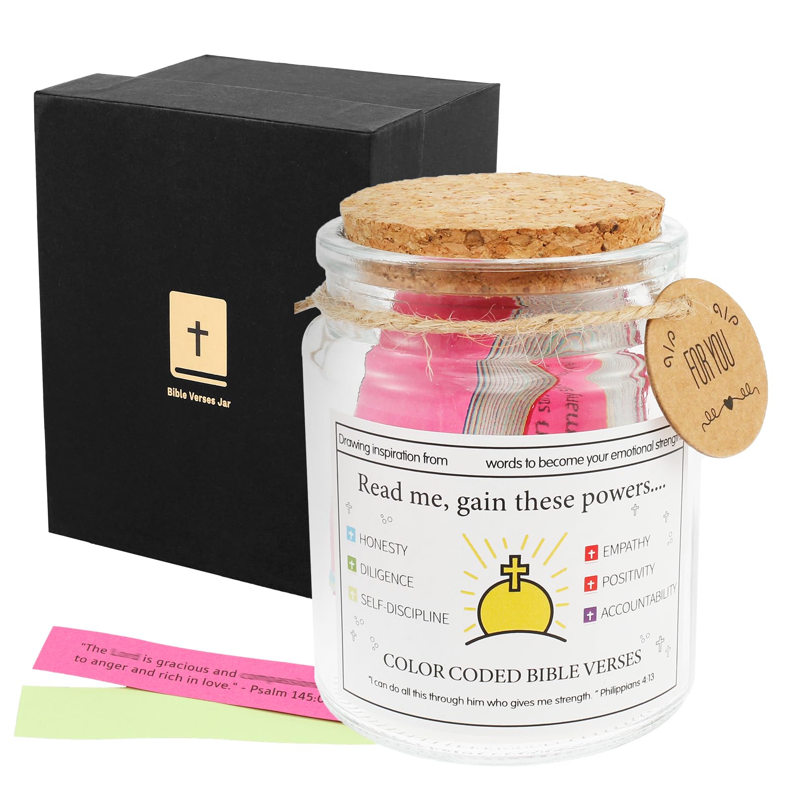 Bible Verse Jar, Christian Gift Set for Women and Men,Waterproof Scripture Prayer Cards Hope Jar,Colorful Bible Verses in English for Relaxing Emotions and Feelings (Style 3)