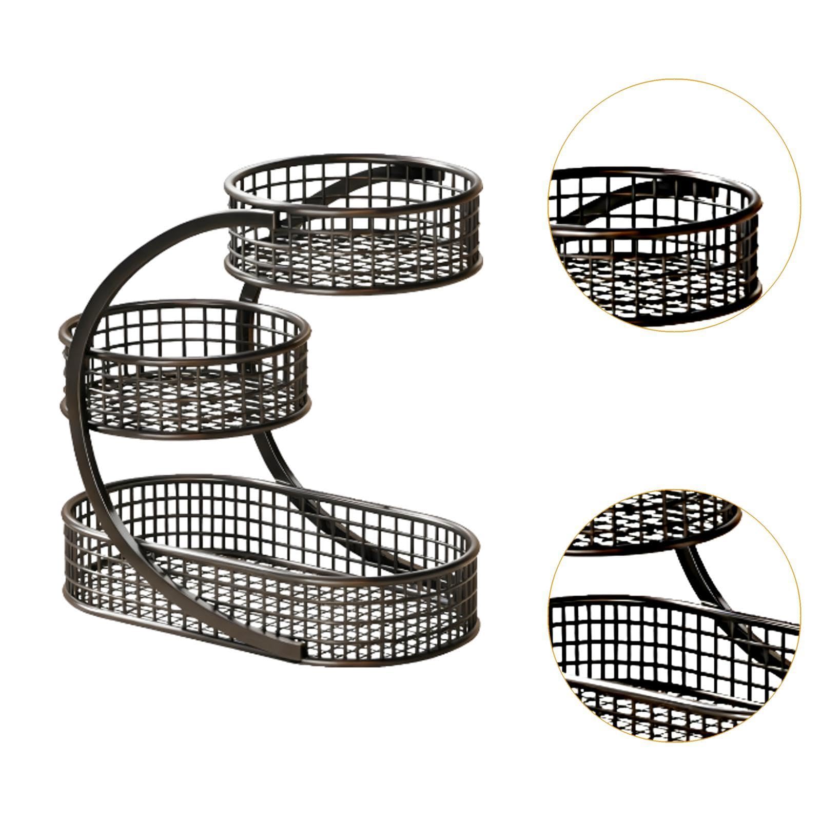 3-Tier Iron Fruit Basket Kitchen Organizer With Open Mesh,Noir