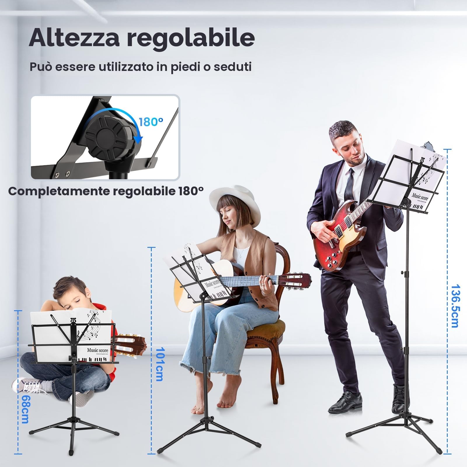 New Bee 2 in 1 Leggio Musicale Pieghevole Altezza Regolabile Porta Spartiti Musicali Leggio da Tavolo con Borsa