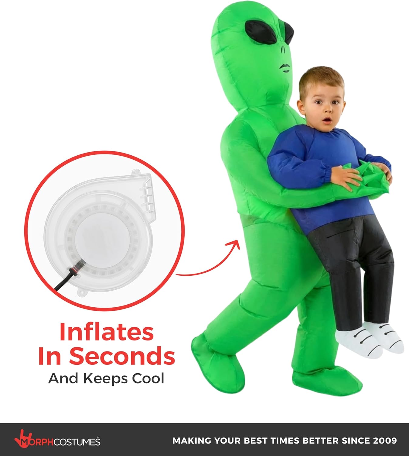 Morph Alien Costume Kids (4-6yrs), Alien Blow Up Costume Kids, Boys Aliens Inflatable Costumes, Boys Inflatable Costumes - Image 2