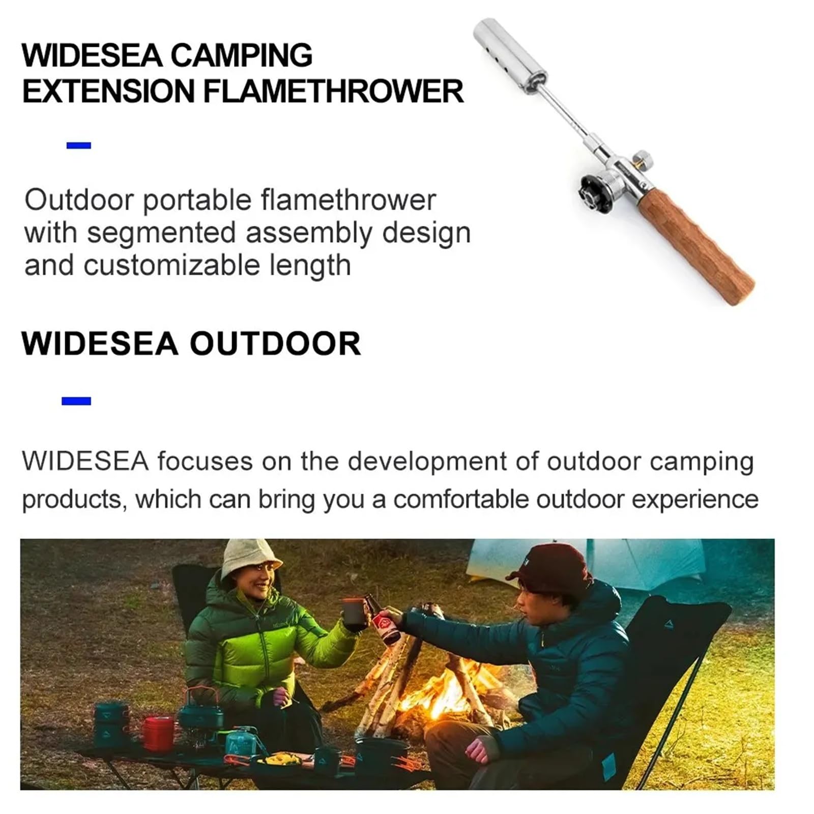 Quemador portátil con mango de madera para camping, barbacoa, tanque de gas, pistola pulverizadora, kit de estufa desmontable
