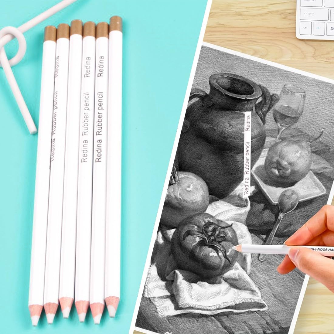 6 Piezas Blanco Lápiz de Borrar Suave Fácil de Transportar e Sujetar de Madera para un Borrado Fino para Dibujo, Alto Brillo, Bocetos y Manualidades para Principiantes y Artistas de Dibujo