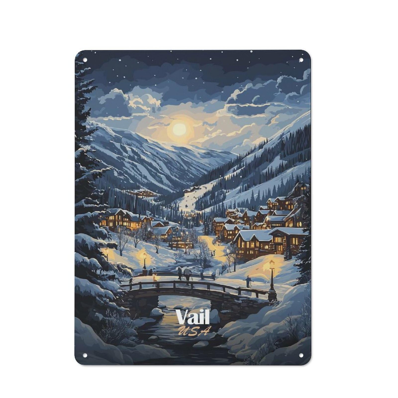 Junmoney Style-17 Tin Sign 40X30cm With Vail, Colorado Winter Scene For Workshop Wall, Retro Decor, For Metal Sign Collectors, For Cafés, Pubs And Restaurants