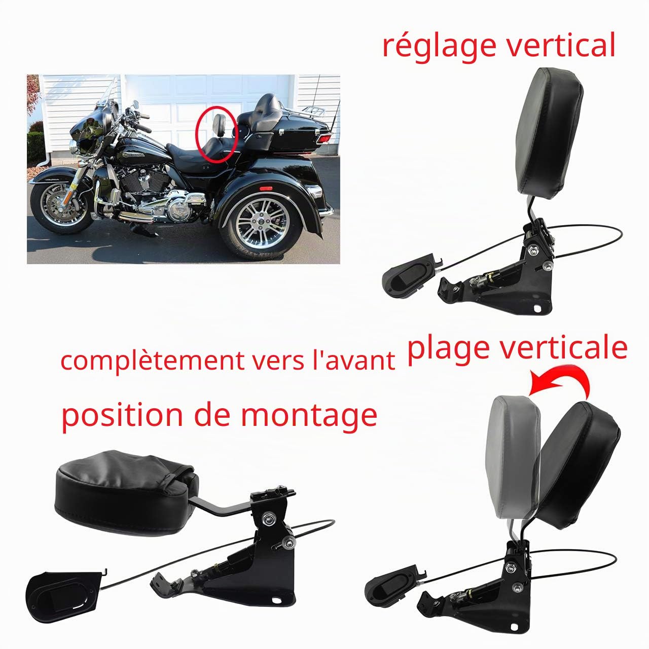 Repose-pieds réglable pour conducteur de moto avec kit de montage pour Harley Touring Street Glide Road Glide Road King Ultra Limited Electra Glide CVO 2009-2022