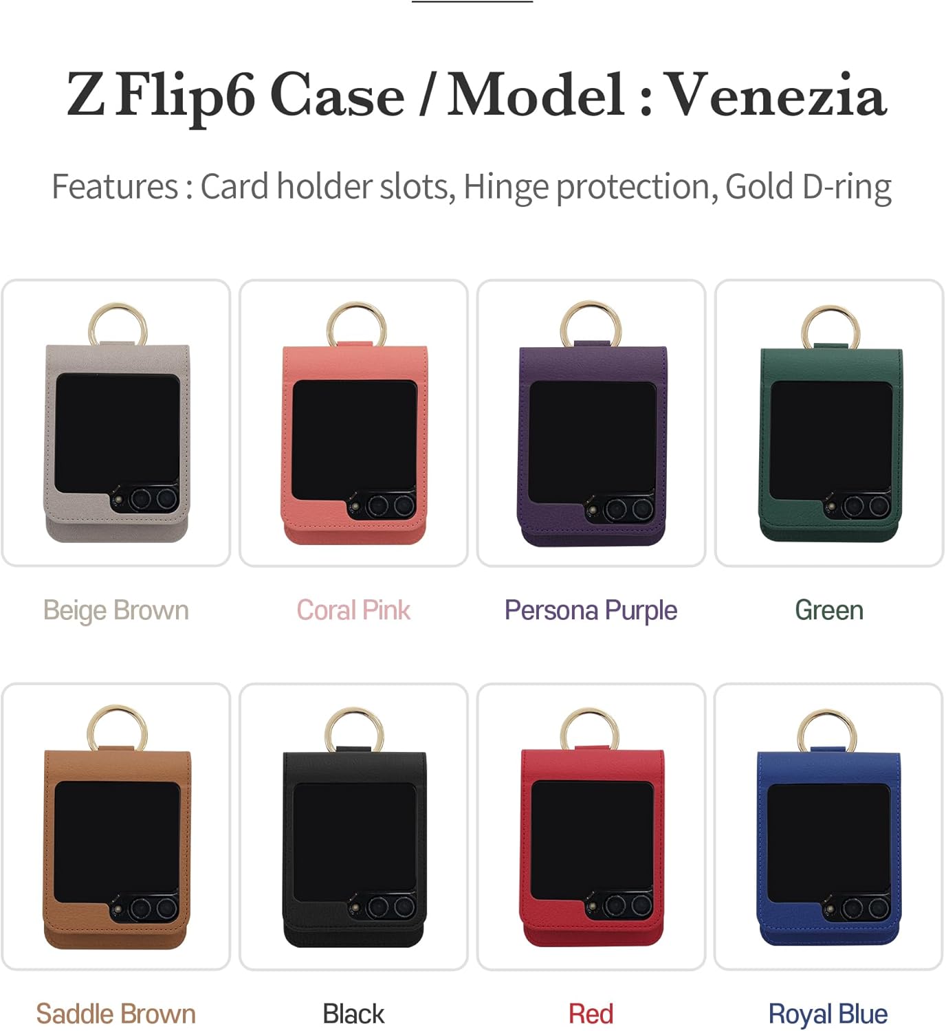 [BeYourSanta] Compatible for Galaxy Z Flip 6 case with Card Holder Wallet, Camera and Hinge Protection - Italian Artificial Leather (Royal Blue, Venezia(2 Slots))
