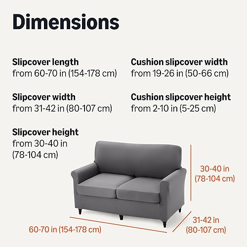 Miniatura 5 de Tienda Basics Funda elástica de elastano para sofá con parte inferior elástica, sofá de dos asientos, tamaño mediano, gris oscuro