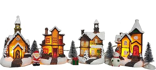 Juego de 11 piezas de aldea navideña, figuras iluminadas de casas de pueblo navideño, regalo temático de Navidad, decoración del hogar y