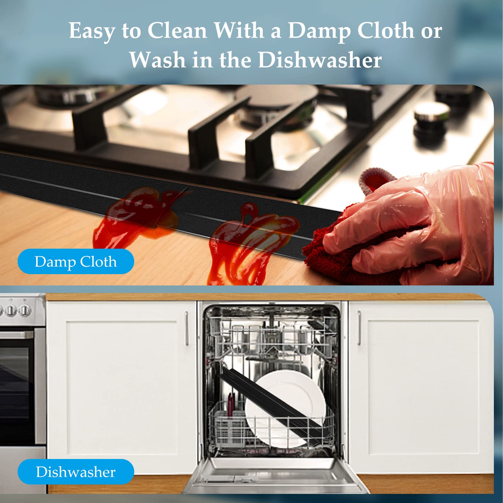 Stove Gap Covers,Stove Counter Gap Covers, Stove Gap Filler, Stainless Stove Gap Cover Retractable Lengths 13.8" to 27.5" for a Variety of Furnaces, Eliminates Gap Between Counter & Appliances(Black)