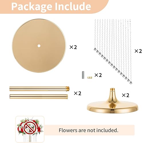 Miniatura 6 de Nuptio 2 centros de mesa de boda de 27.6 pulgadas de alto, jarrones dorados, jarrón de flores de cristal, soporte de flores de metal para decoración